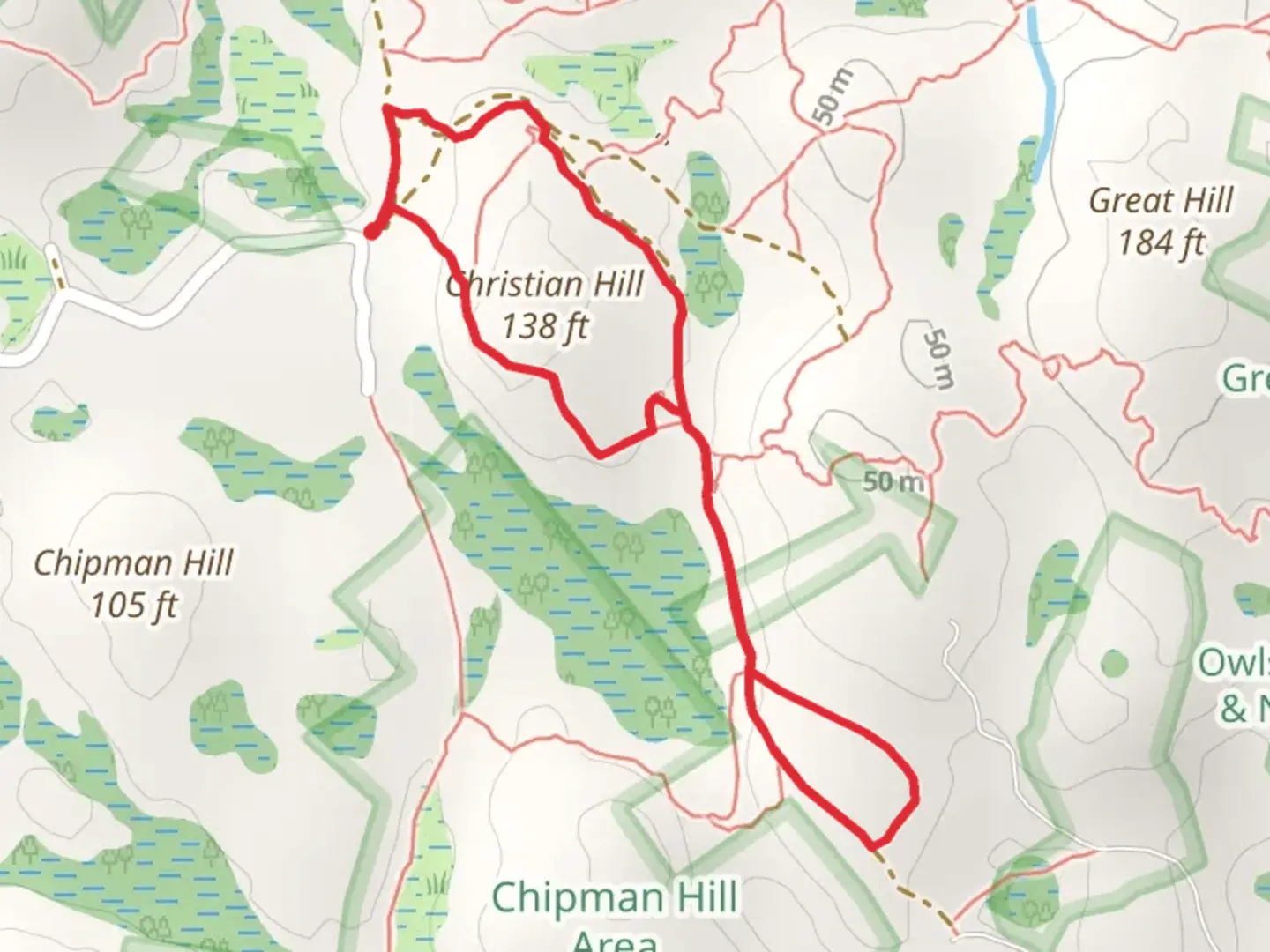 An image depicting the trail Christian Hill Loop and its surrounding area.