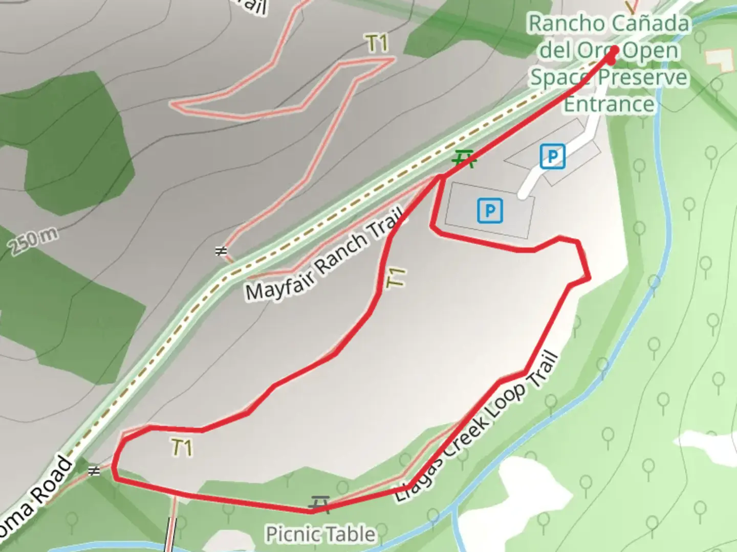 An image depicting the trail Mayfair Ranch and Llagas Creek Loop Trail and its surrounding area.