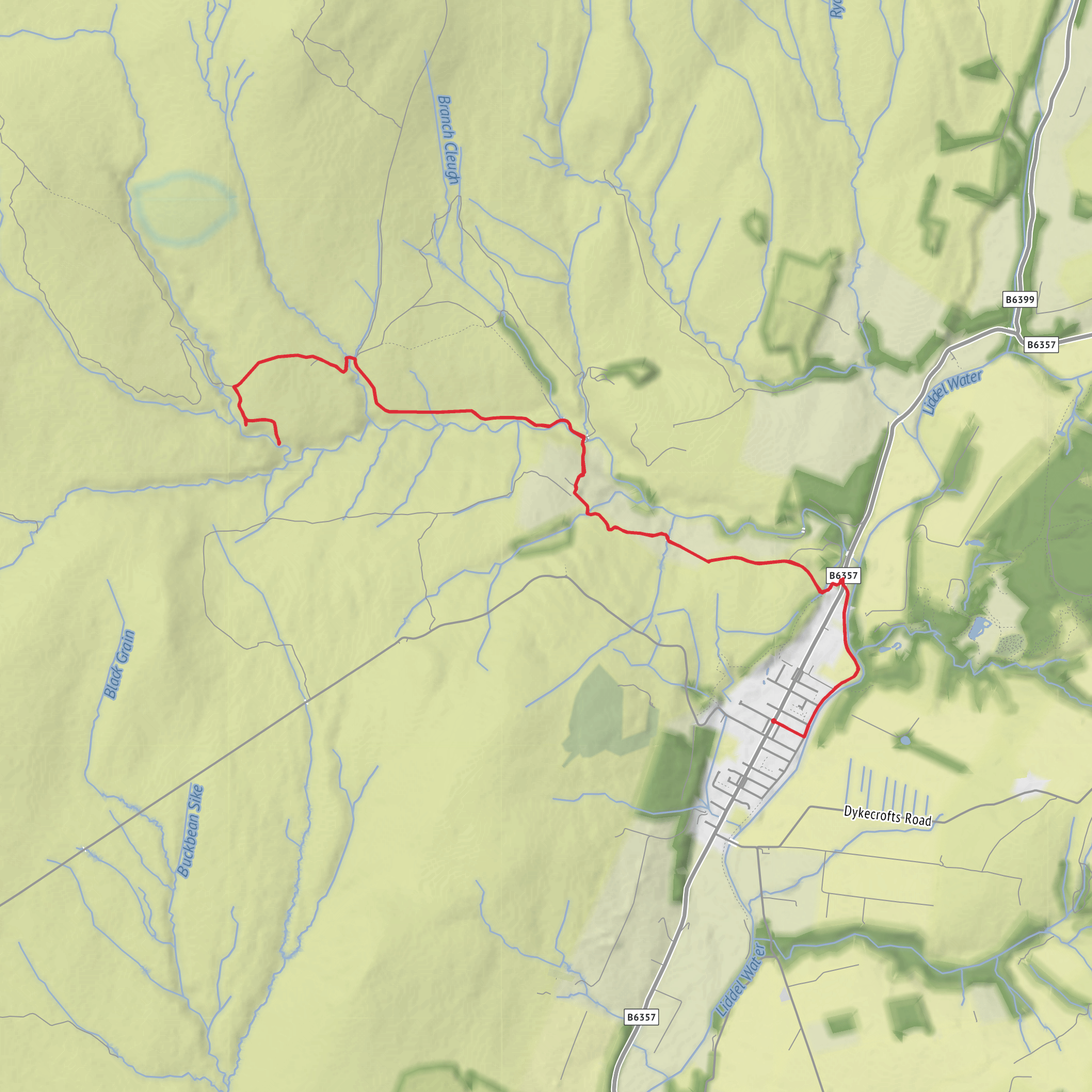 Newcastleton to Blackburn Falls mobile static map