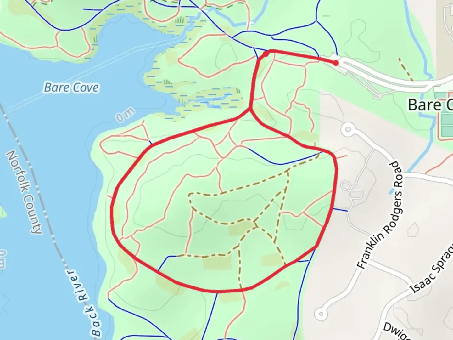 An image depicting the trail Bare Cove Park Loop via Bare Cove Path and its surrounding area.