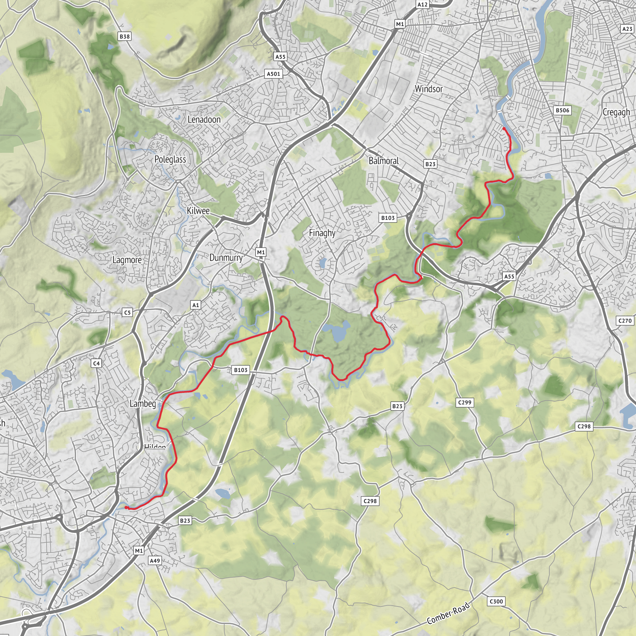 Lagan Towpath to Lisburn mobile static map