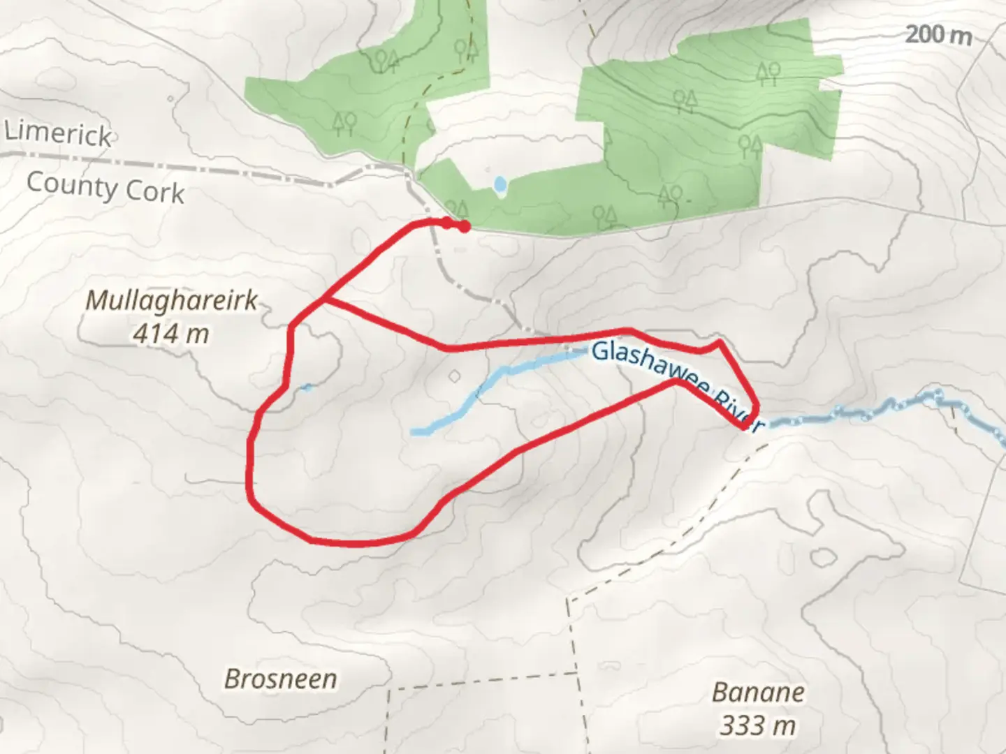 An image depicting the trail Mullaghareirk - Reanahown Loop and its surrounding area.