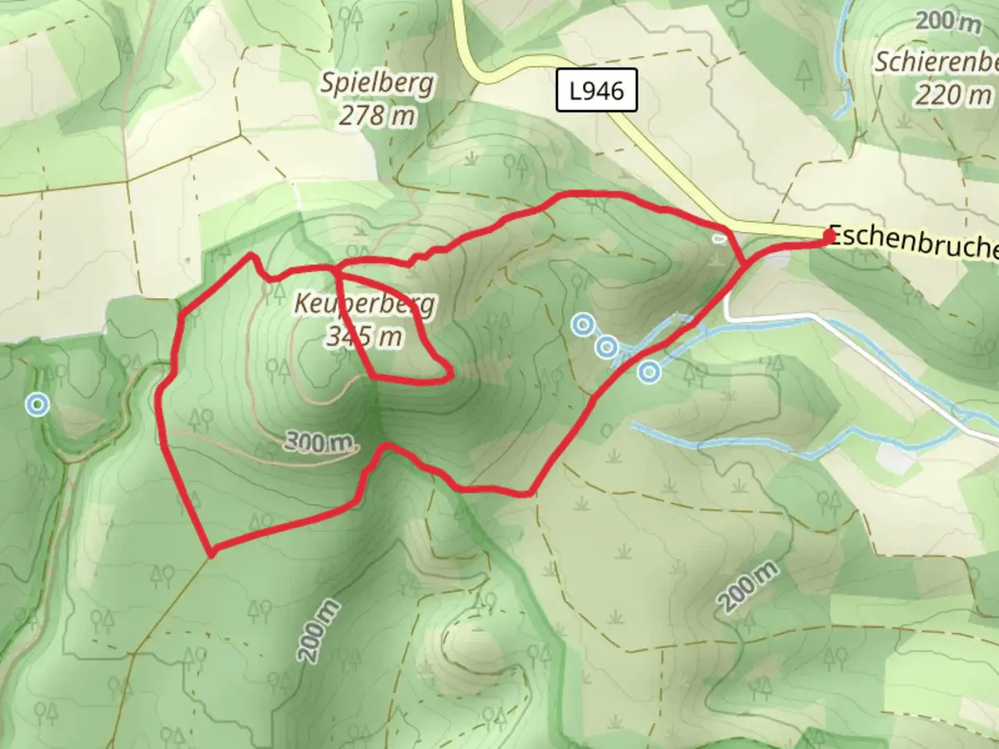 An image depicting the trail Keuperberg via Burgensteig and its surrounding area.