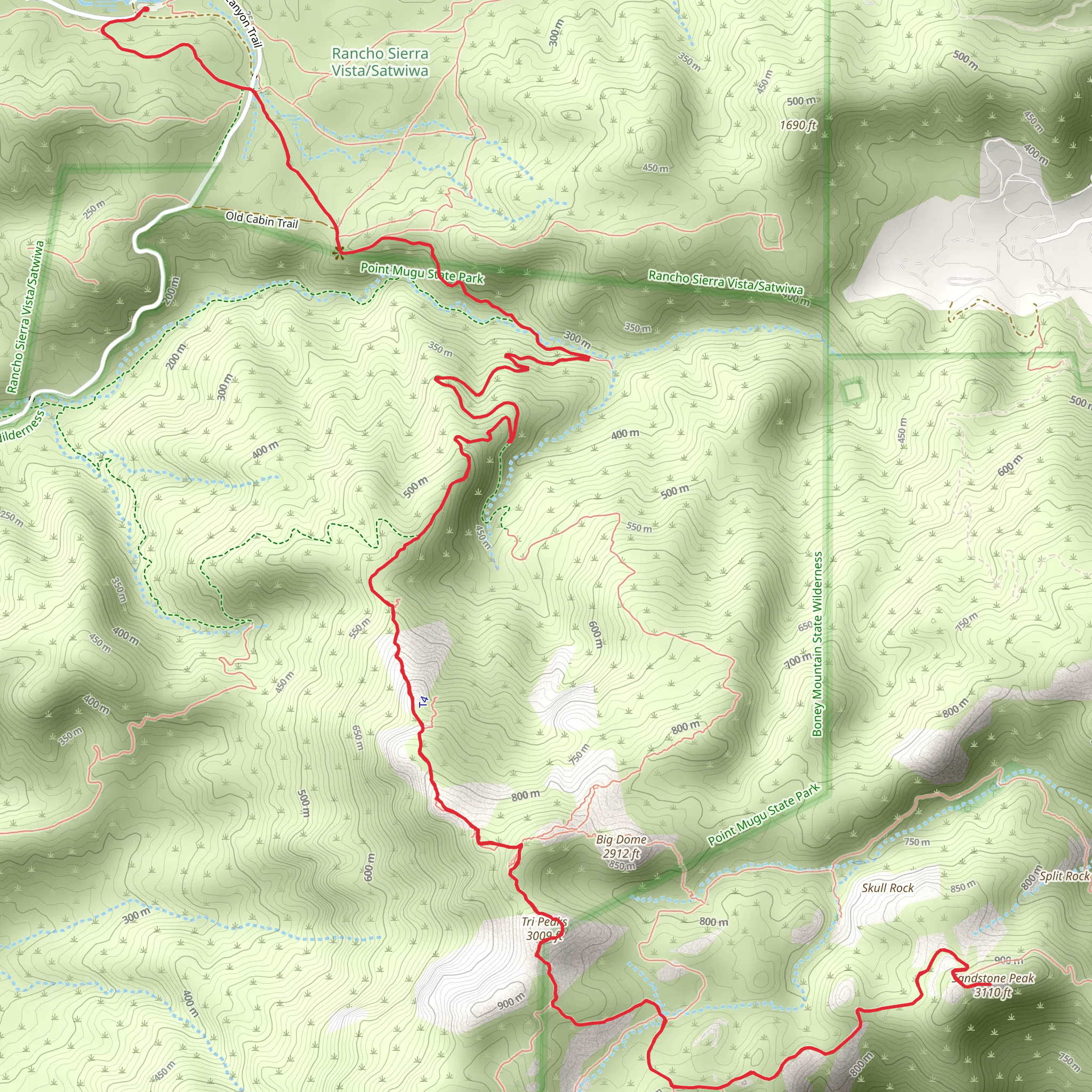 Sandstone Peak and Tri Peaks via Ranch OverLook Trail mobile static map