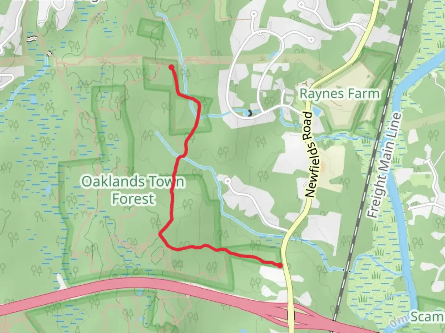 An image depicting the trail Hamberger Hill from Newfields Road and its surrounding area.