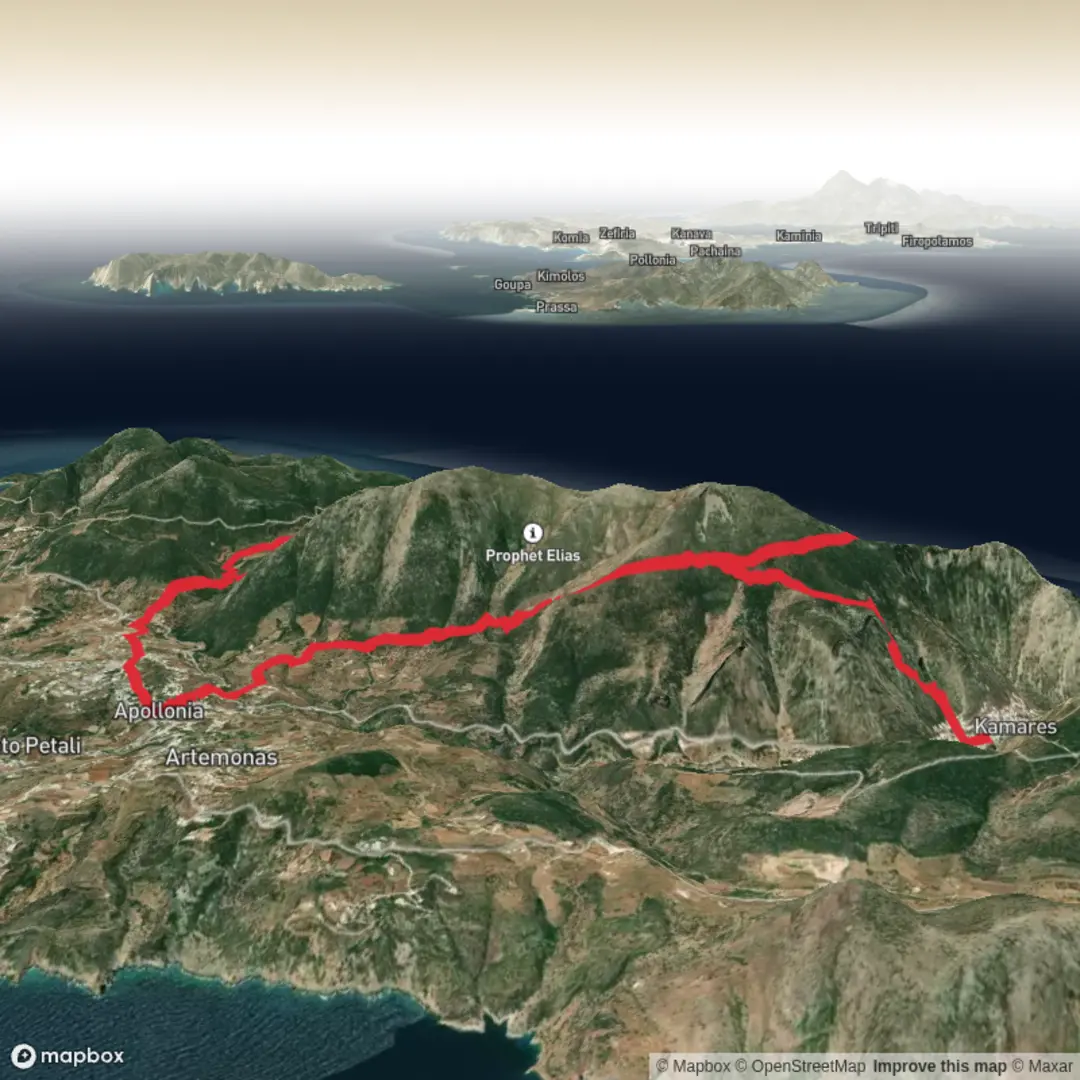 An image depicting the trail Apollonia, Agios Eleftherios and Panagia Toso Nero Loop and its surrounding area.