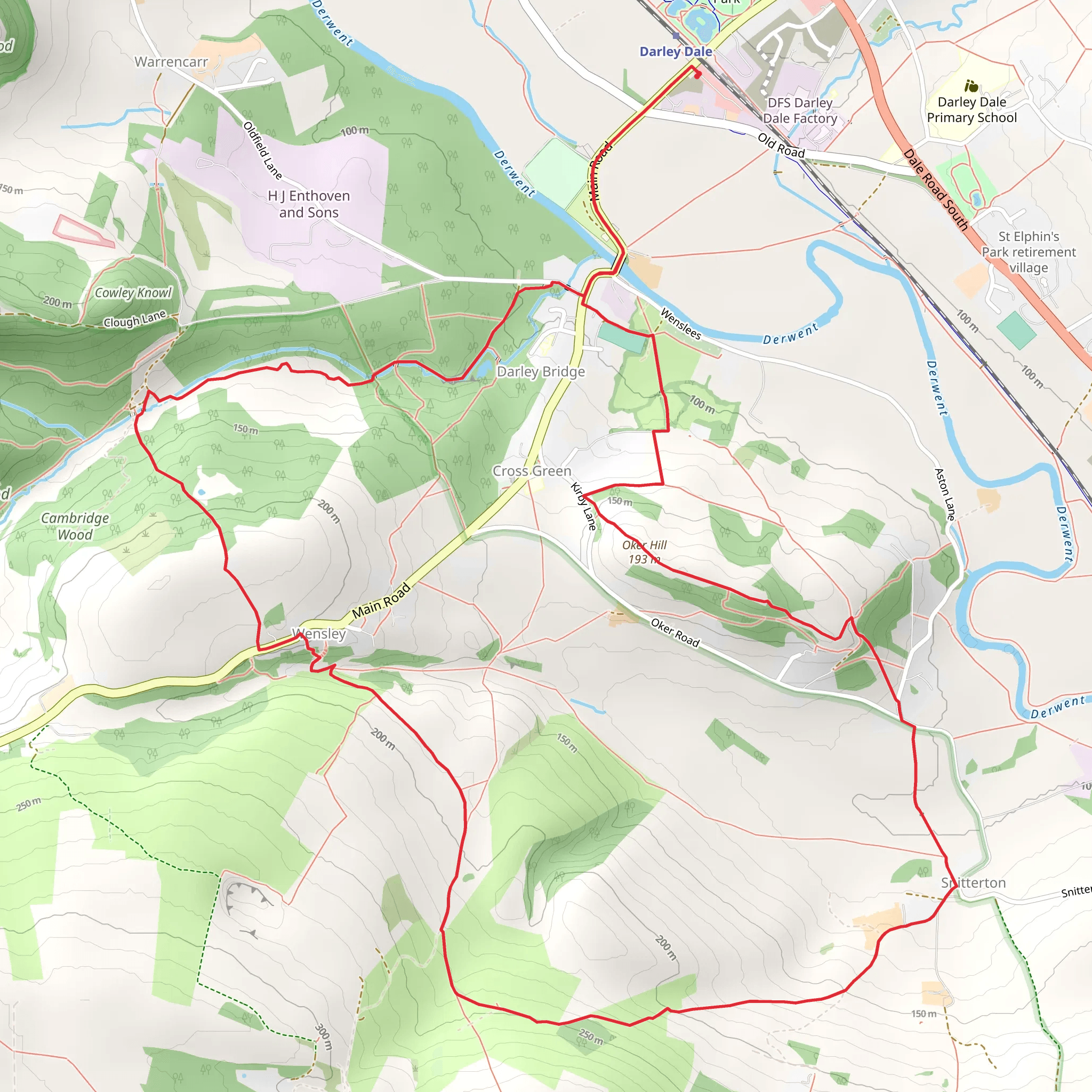Cambridge Wood and Darley Bridge Loop mobile static map
