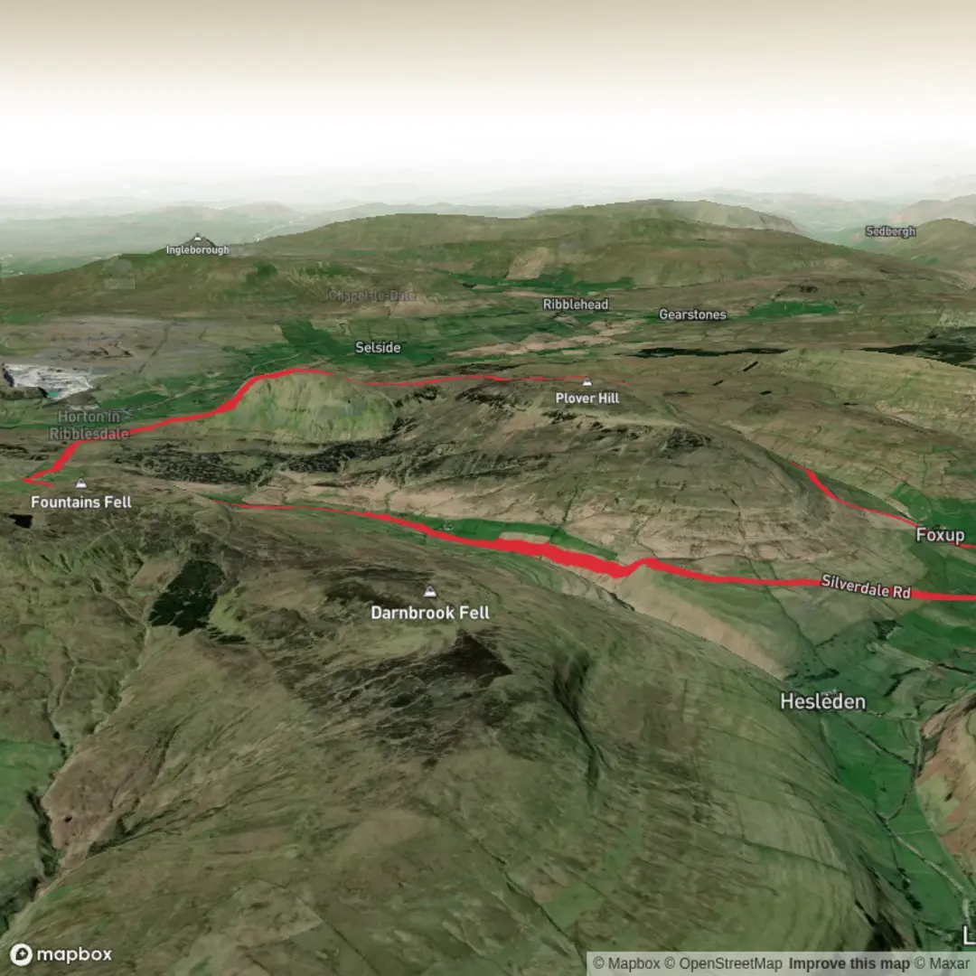 An image depicting the trail Halton Gill and Pen Y Ghent Loop and its surrounding area.