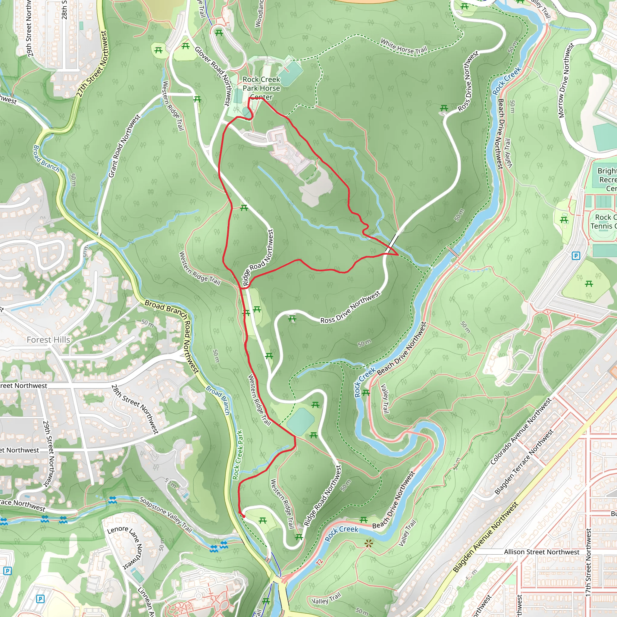 Western Ridge and Cross Loop Trail mobile static map