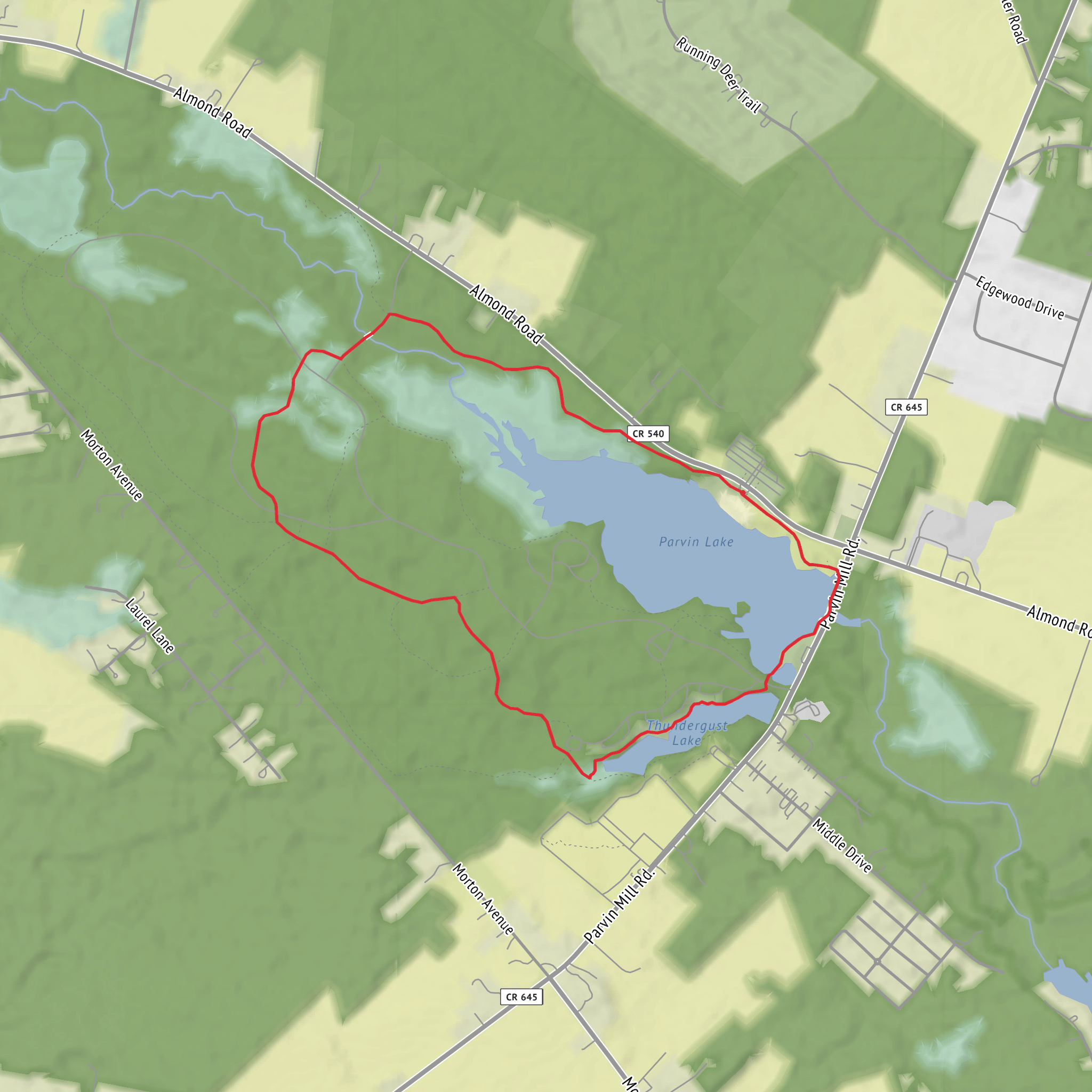 Parvin Lake and Thundergust Lake via Parvin Lake Trail and Knoll Trail mobile static map