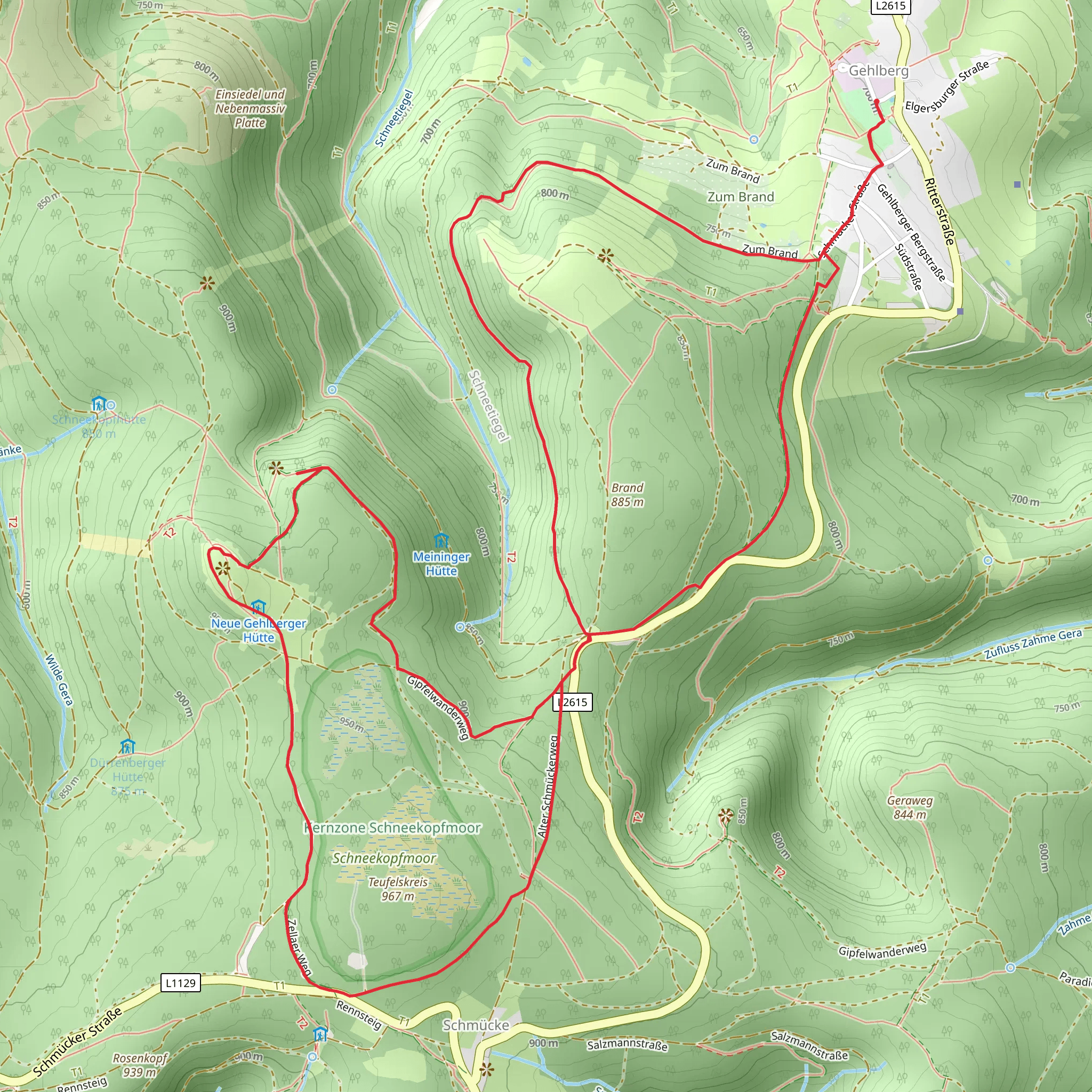 Schneekopf and Teufelskanzel Loop via Rennsteig Leiter Gehlberg mobile static map