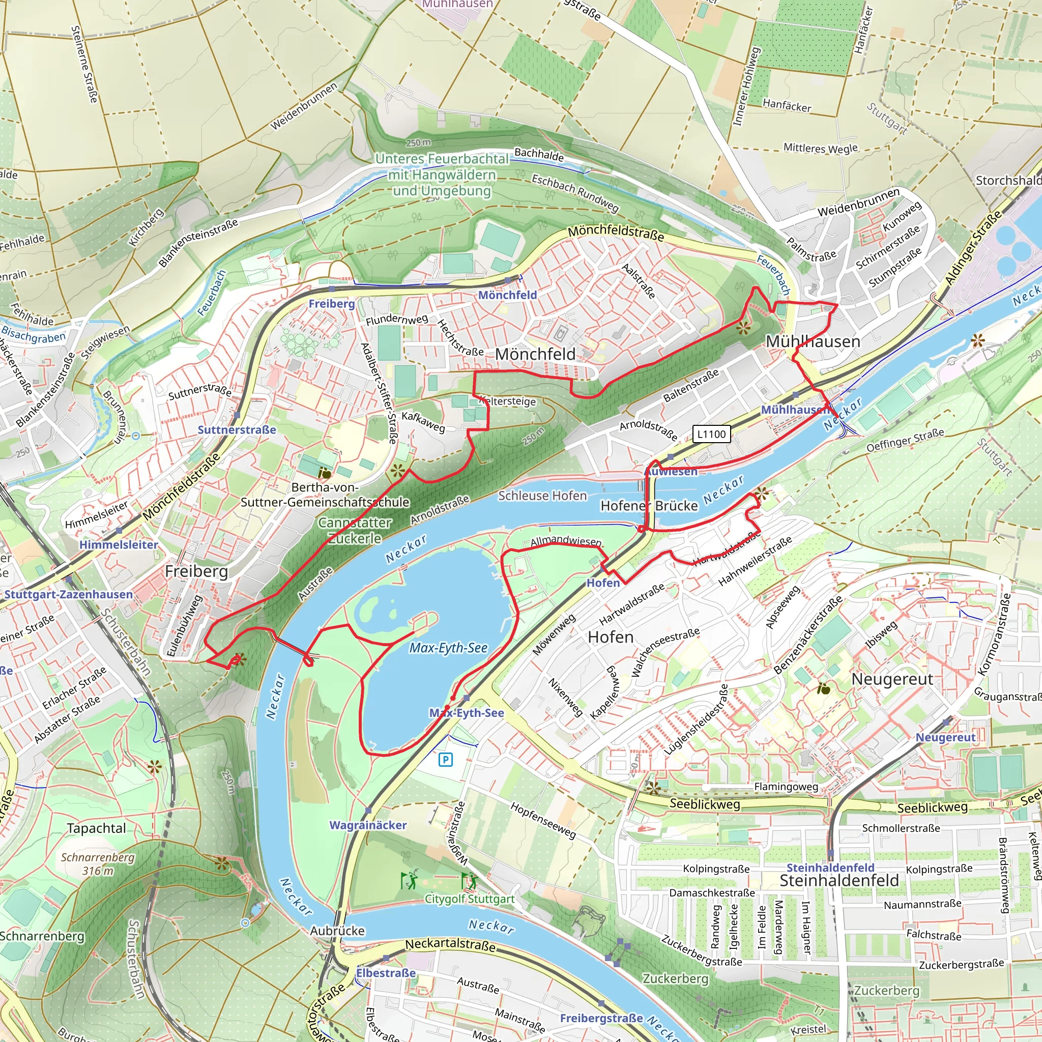Max Eyth See and Neckar via Burgen Rundweg Muehlhausen mobile static map
