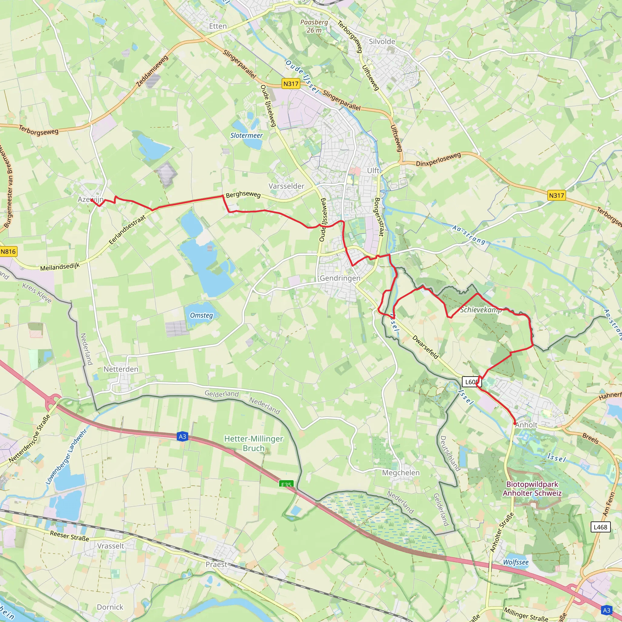 Azewijn to Anholt via Engbergen and Dwarsefeld mobile static map