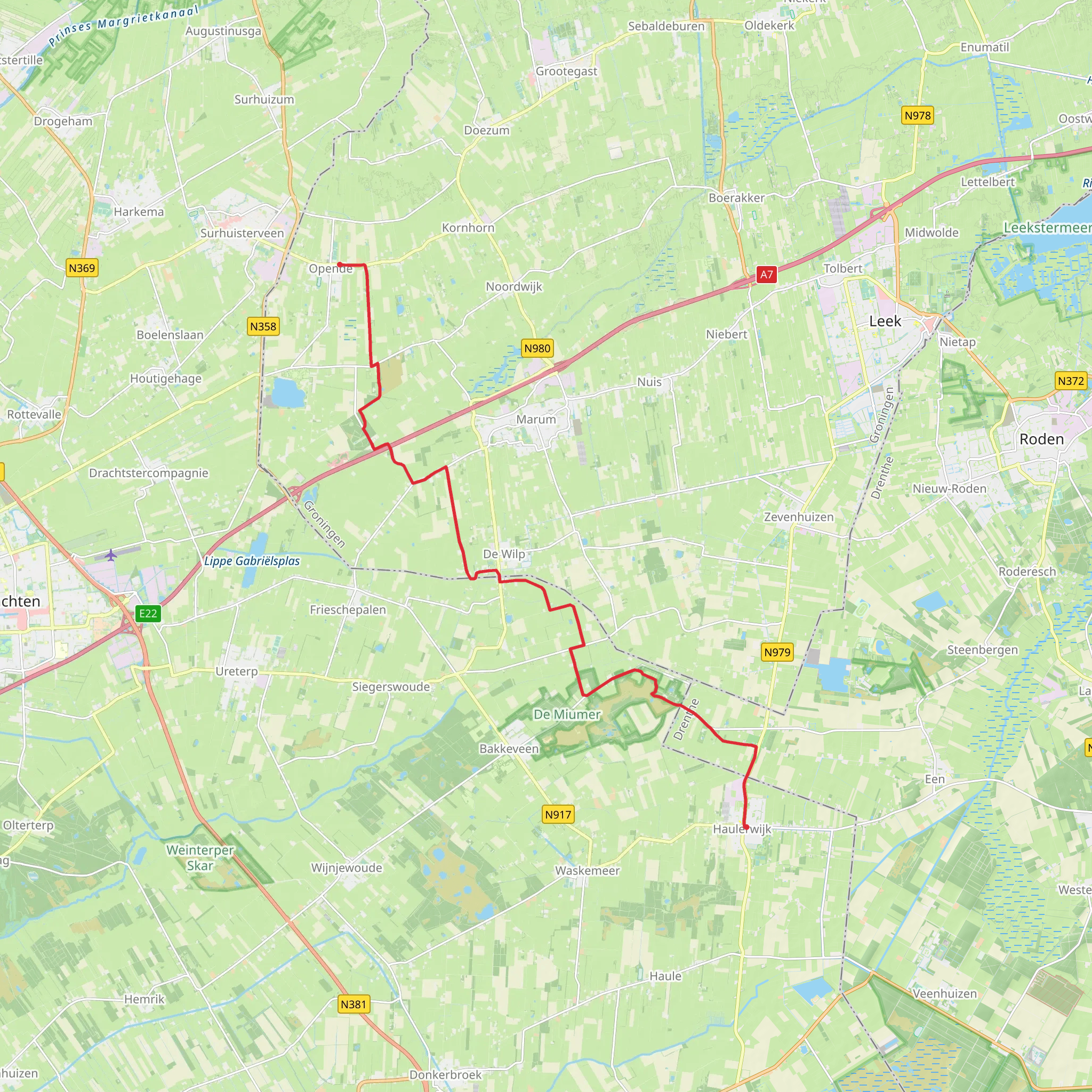 Haulerwijk to Opende via Taeijewyk mobile static map
