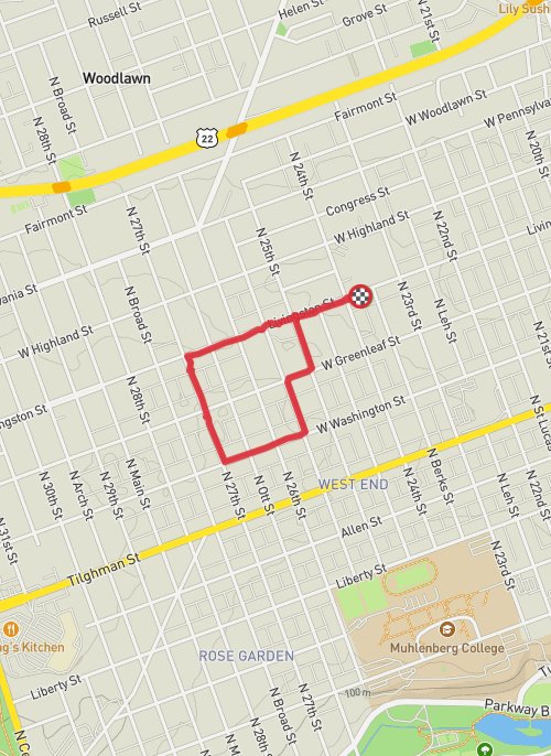A map preview of the recording Allentown Walking.