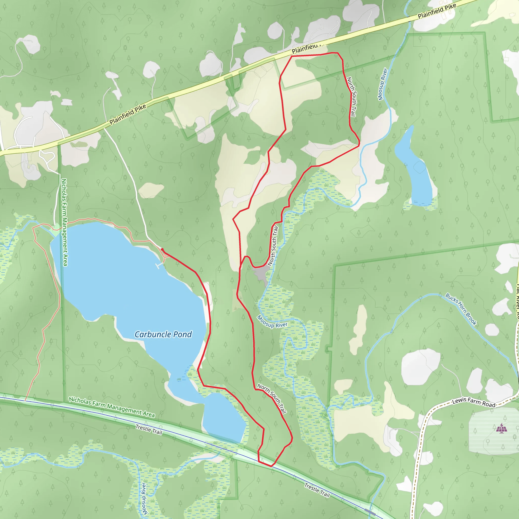 Carbuncle Pond and North South Loop Trail mobile static map