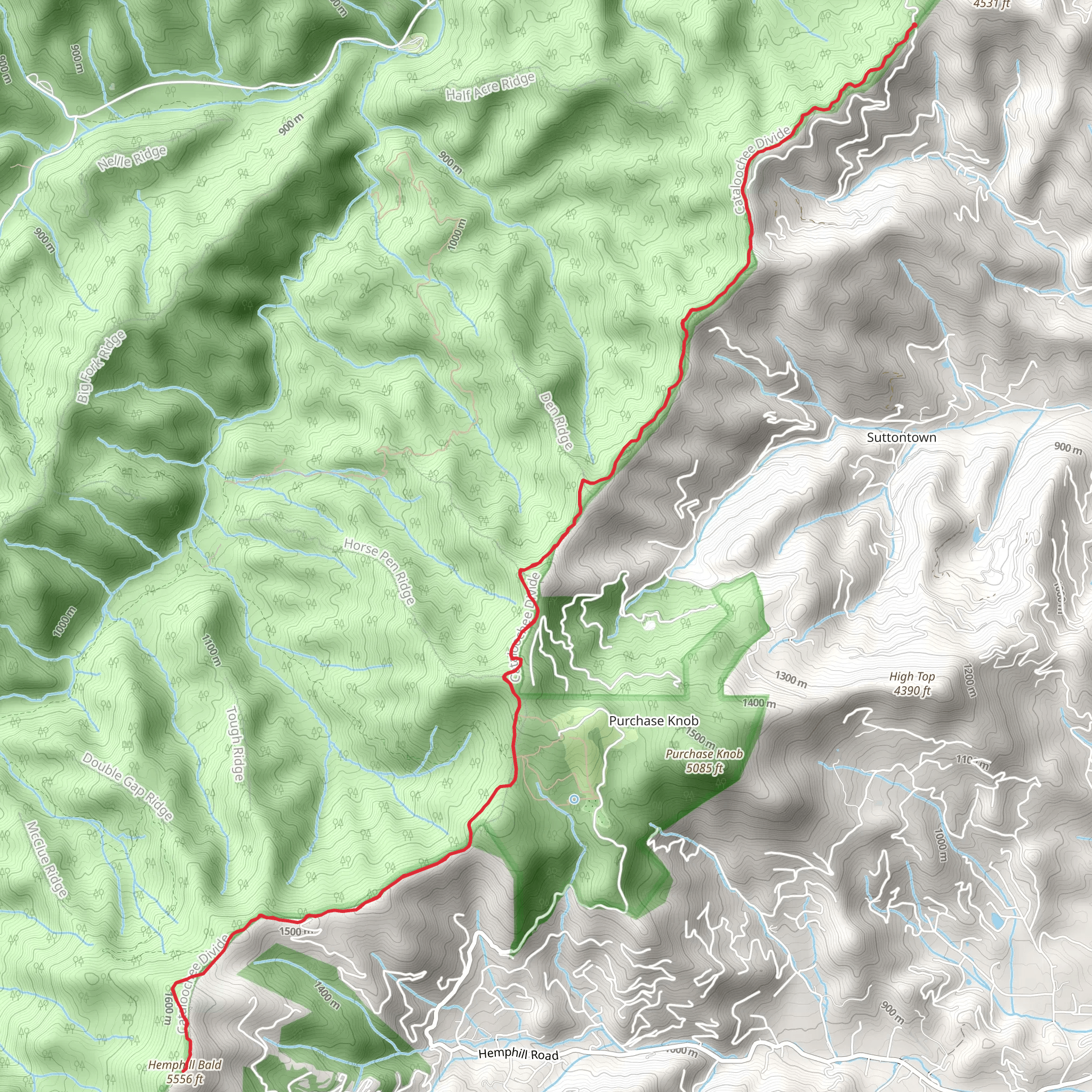 Hemphill Bald, Double Gap via Cataloochee Divide Trail mobile static map