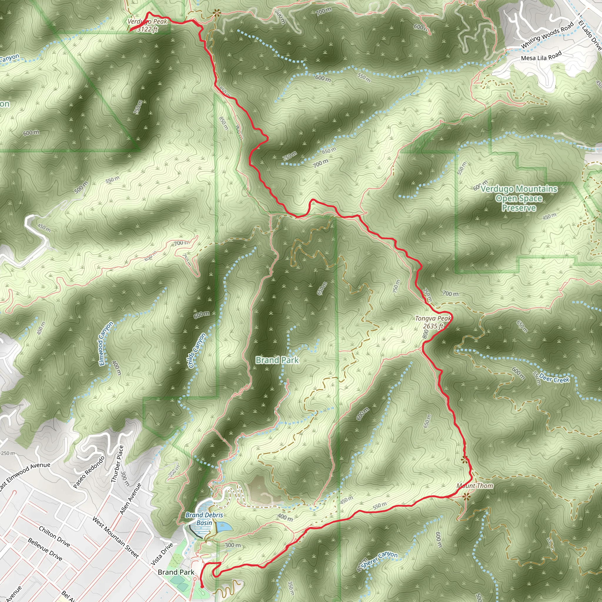 Verduga Peak and Tongva Peak from Mountain Street mobile static map