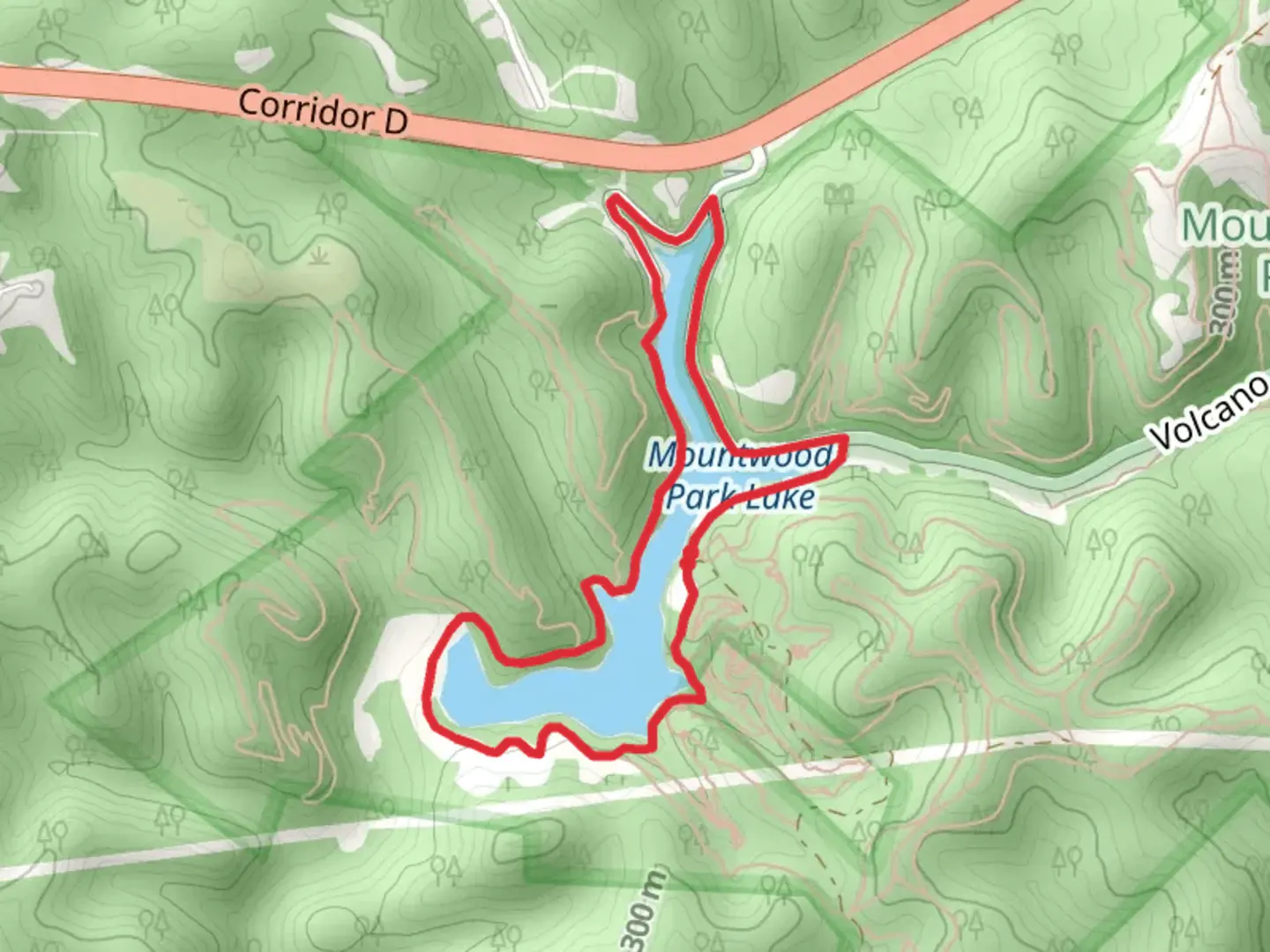 An image depicting the trail Mountwood Park Lake and its surrounding area.