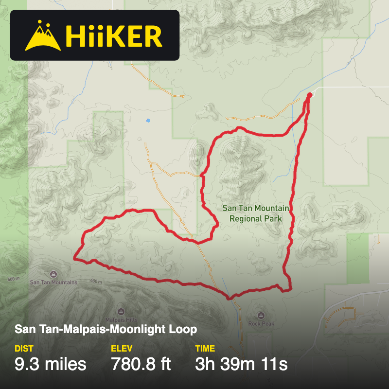 A map preview of the recording San Tan-Malpais-Moonlight Loop.