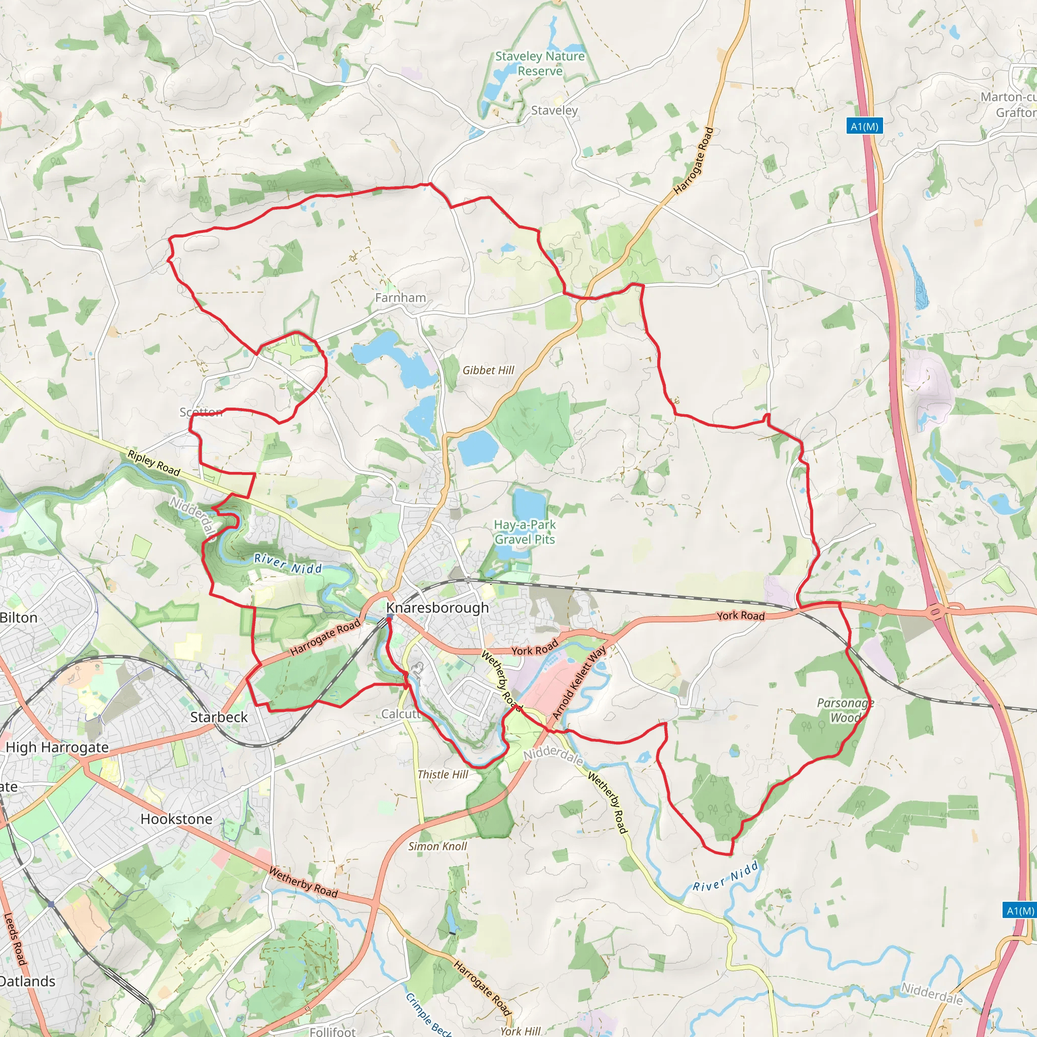Knaresborough, Coneythorpe and Scotton Loop via River Nidd mobile static map