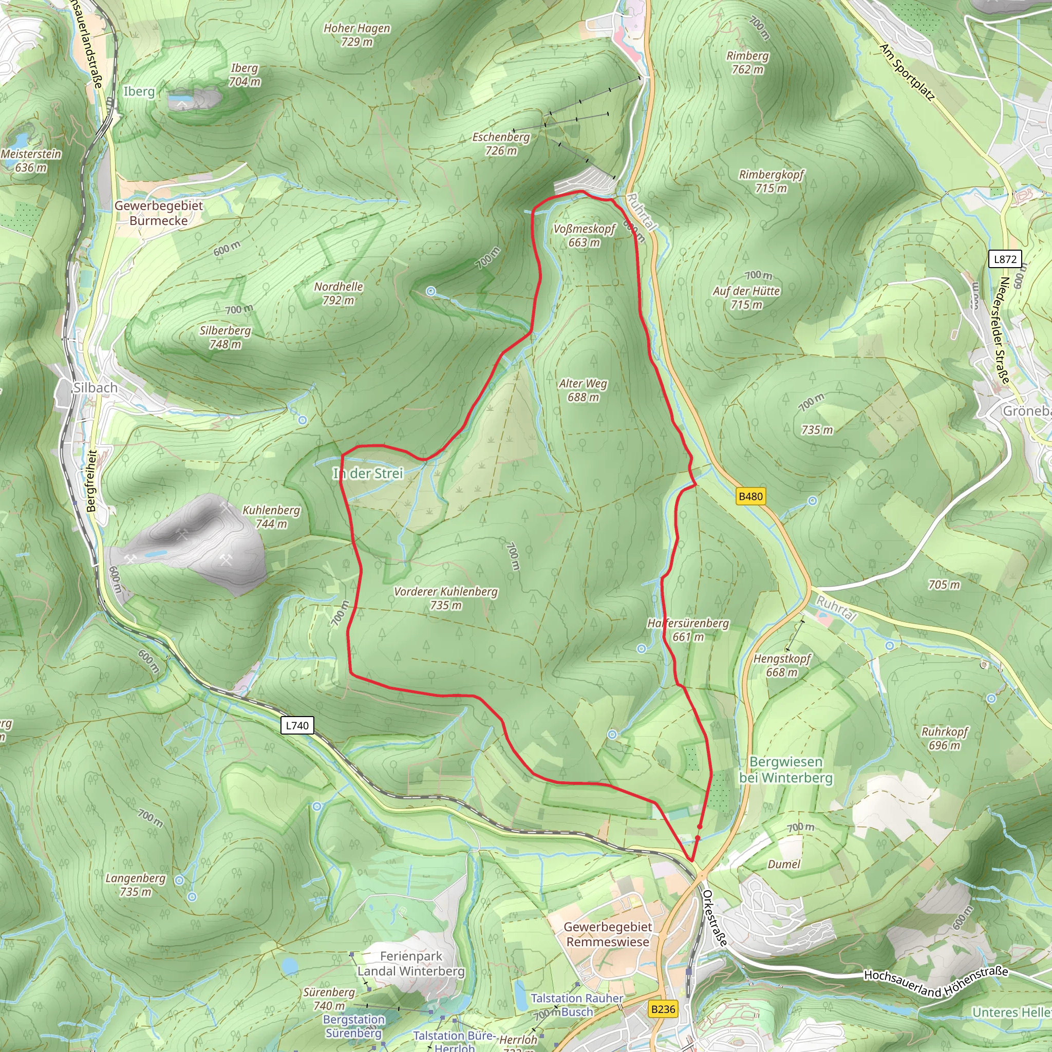 Naturschutzgebiet Bergwiesen and In der Strei Loop - Winterberg mobile static map