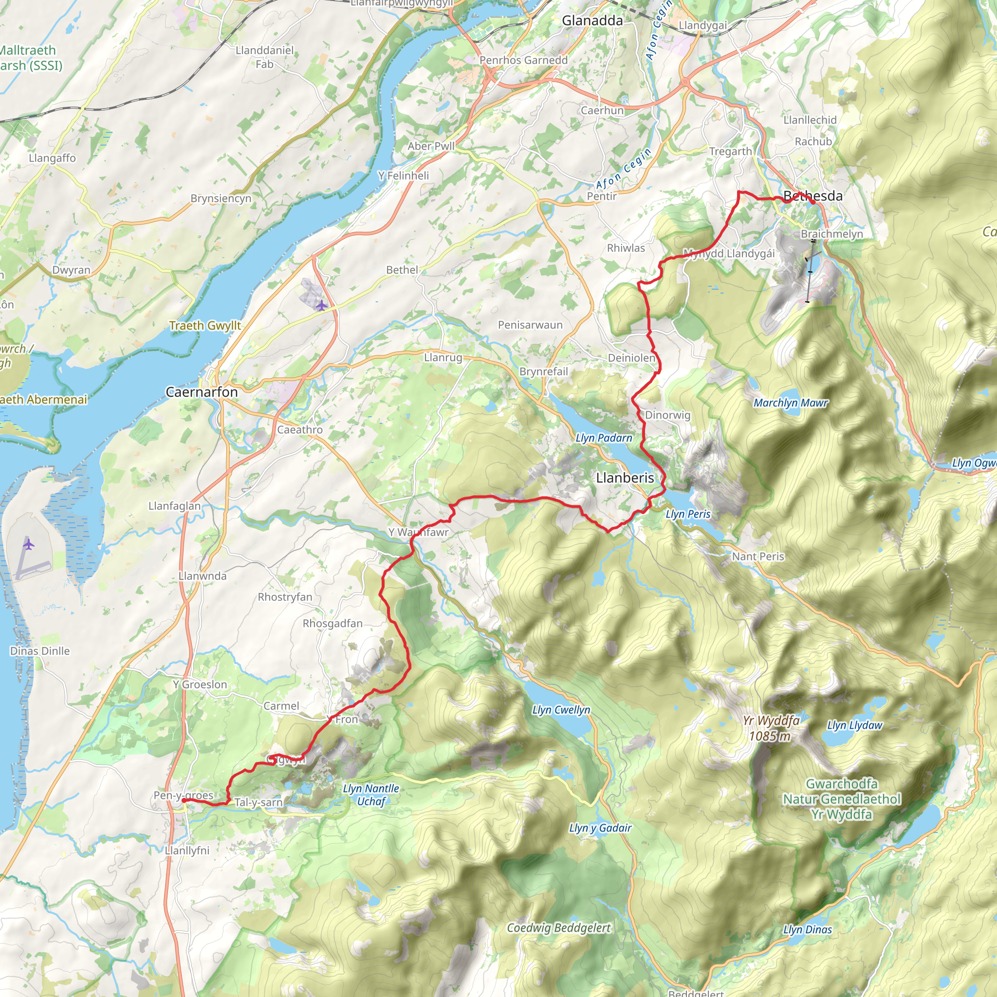 Four Valleys from Penygroes to Bethesda mobile static map