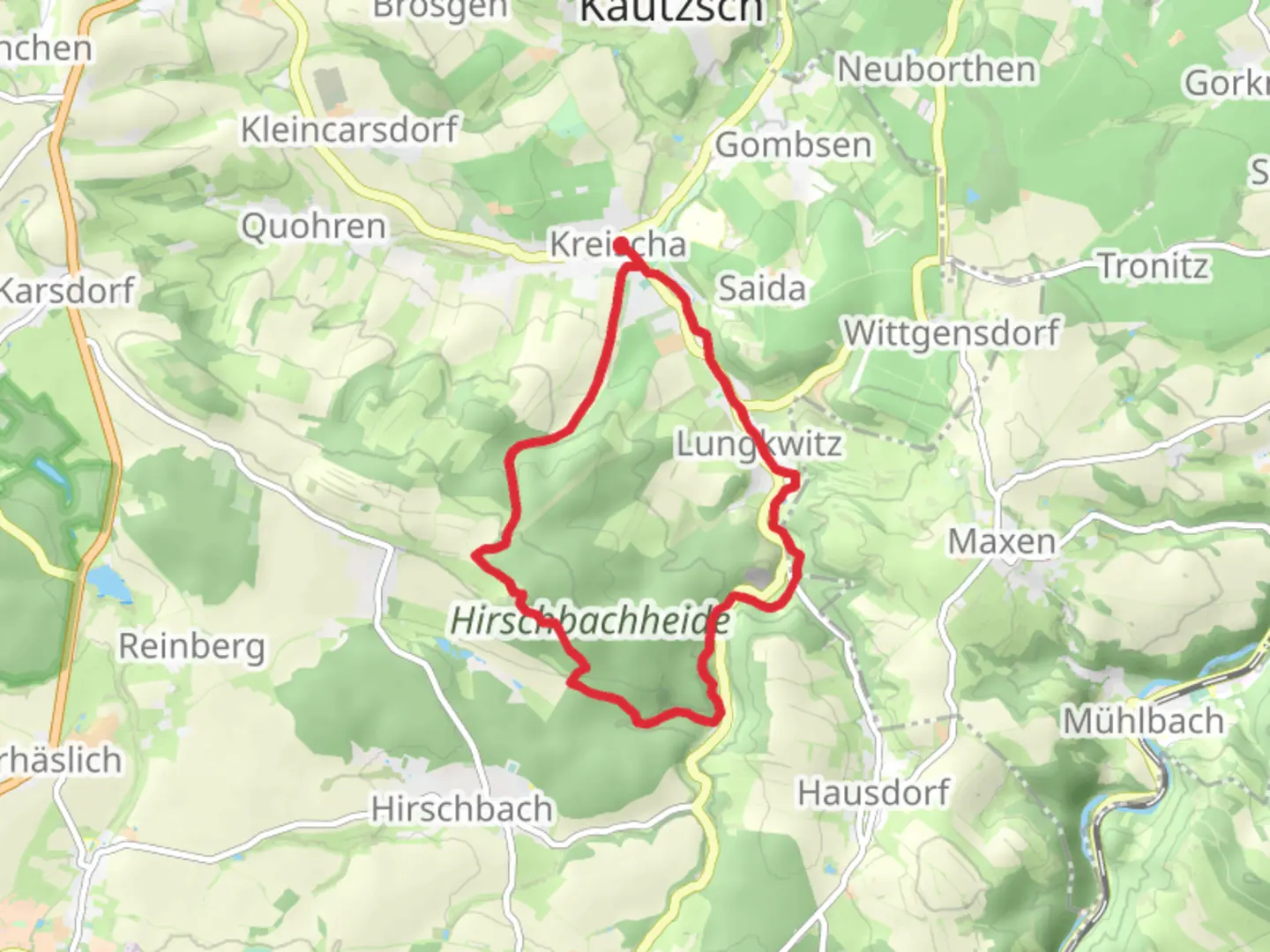 An image depicting the trail Wilischa via Kreischa and its surrounding area.