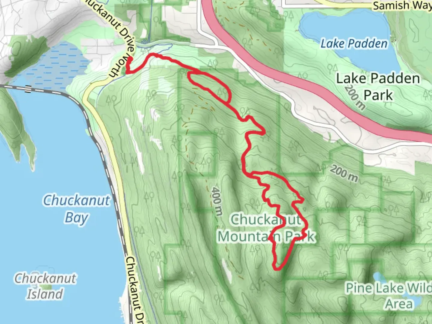 An image depicting the trail Interurban, Hemlock and Raptor Ridge Loop Trail and its surrounding area.