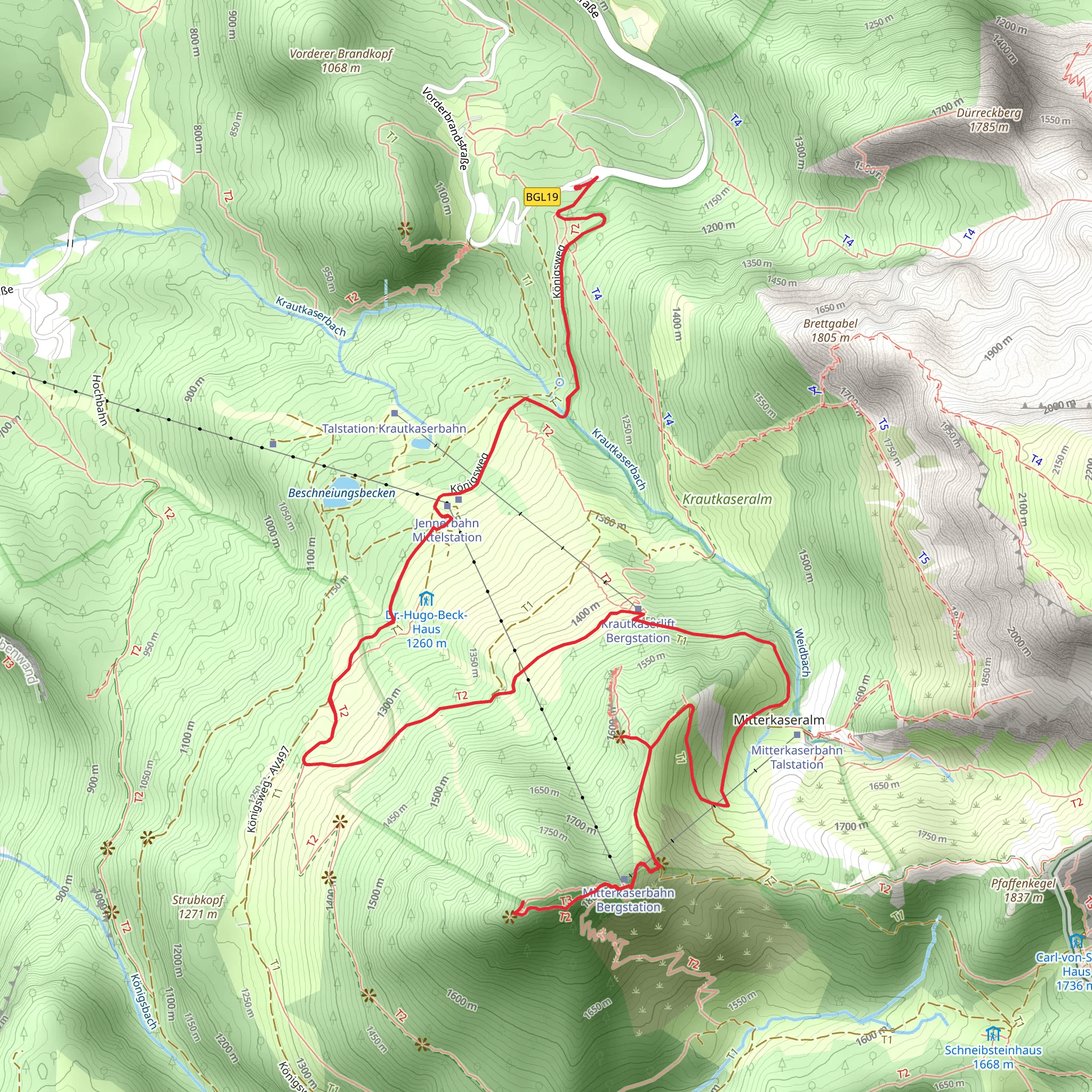Halbzeit, Wasserfallalm, Vogelstein and Jenner Walk mobile static map