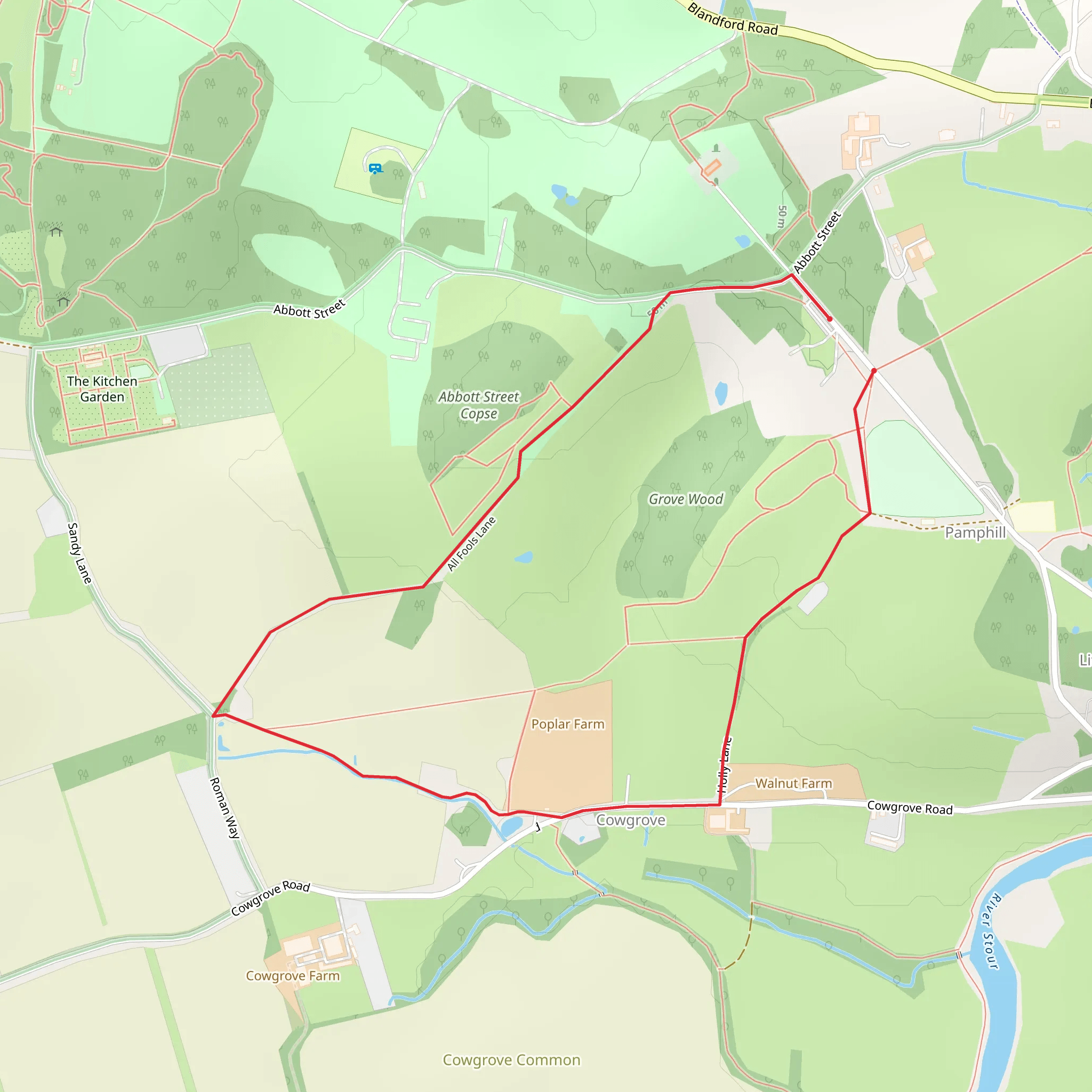Pamphill and Cowgrove - Kingston Lacy Walk mobile static map