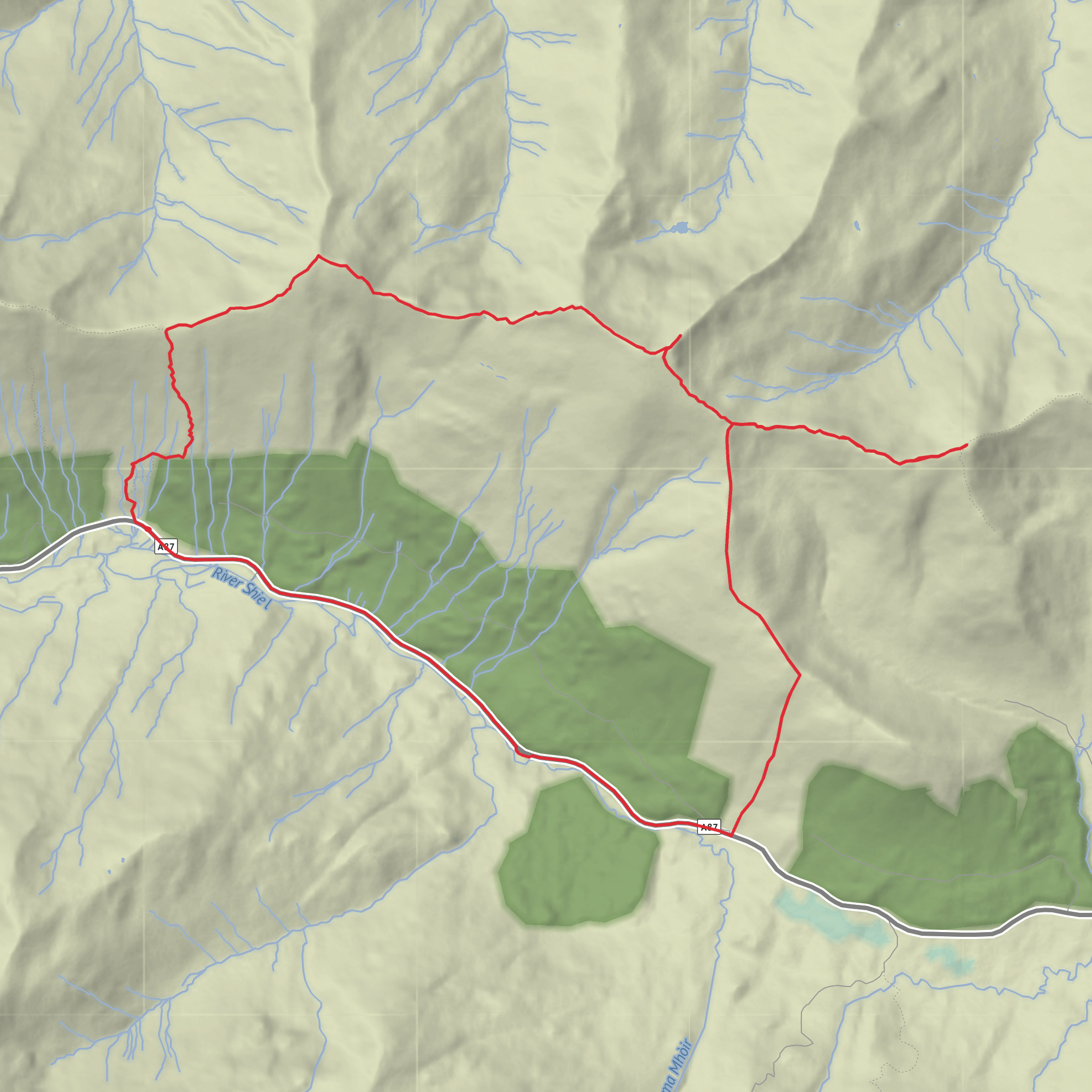 Bealach an Lapain, Saileag, Sgurr a' Bhealaich Dheirg and Aonach Meadhoin Loop mobile static map