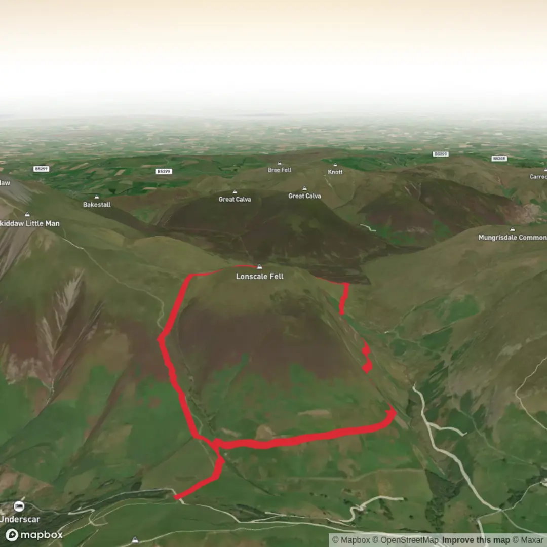 An image depicting the trail Lonscale fell via Burnt horse and its surrounding area.