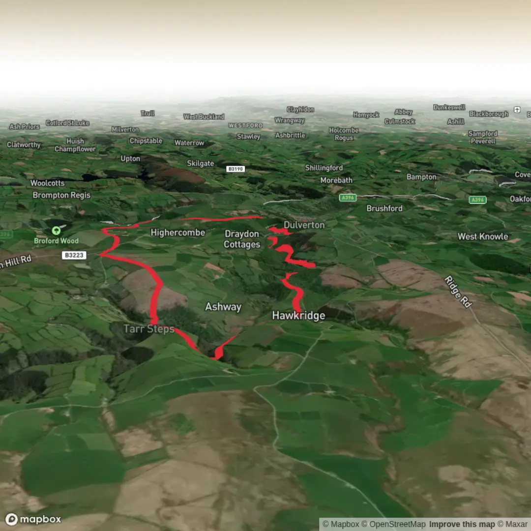 An image depicting the trail Dulverton - Tarr Steps and its surrounding area.