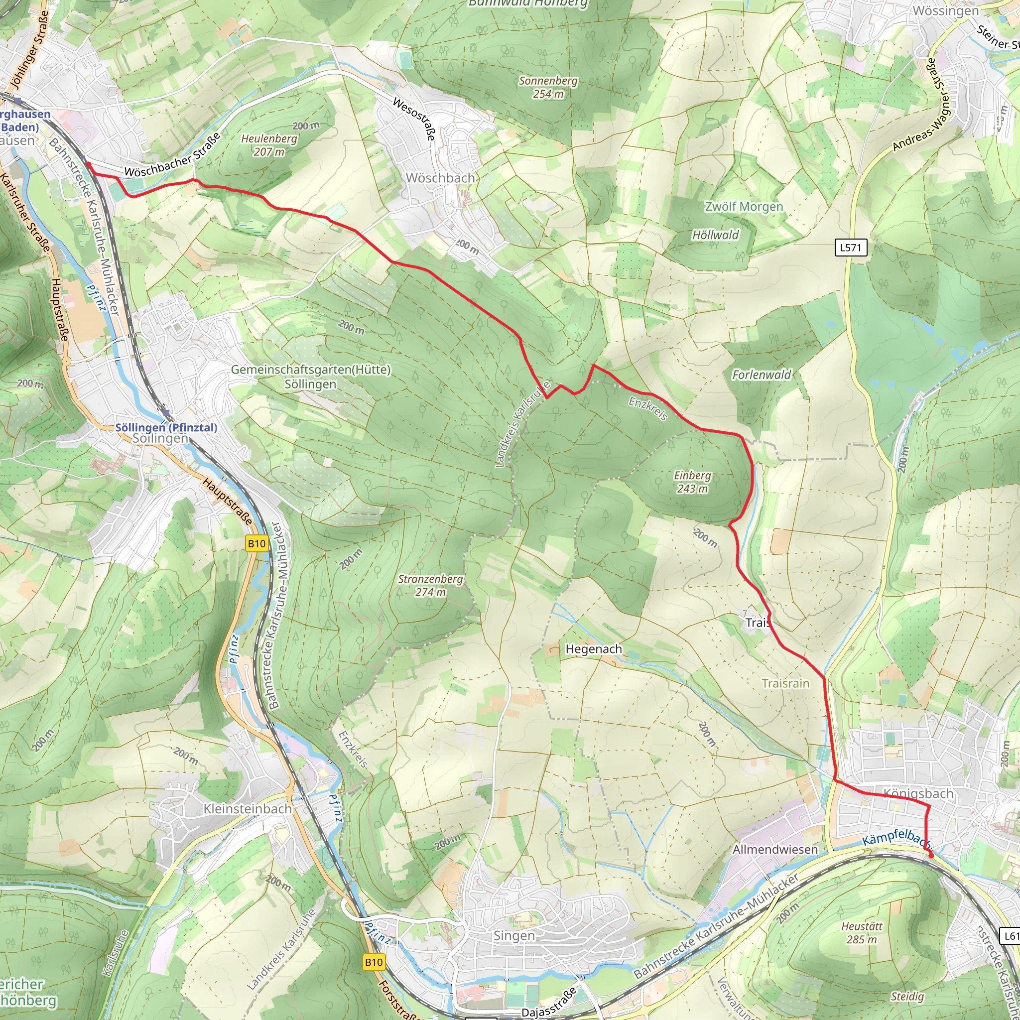 Berghausen Am Stadion to Königsbach Walk mobile static map