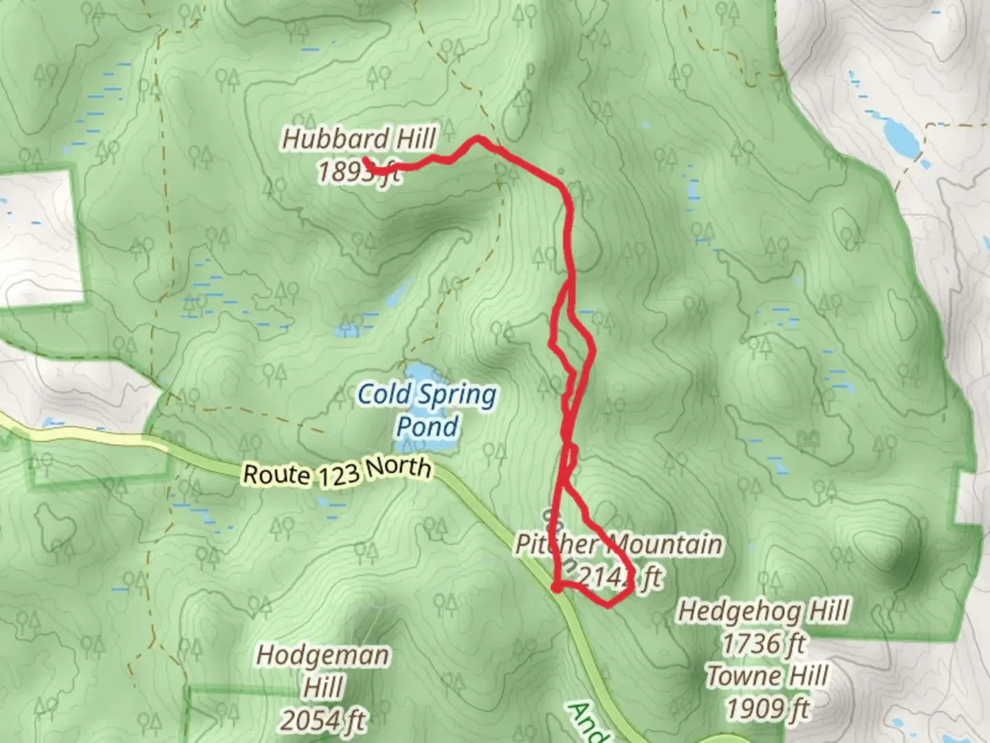 An image depicting the trail Hubbard Hill and Pitcher Mountain Loop and its surrounding area.