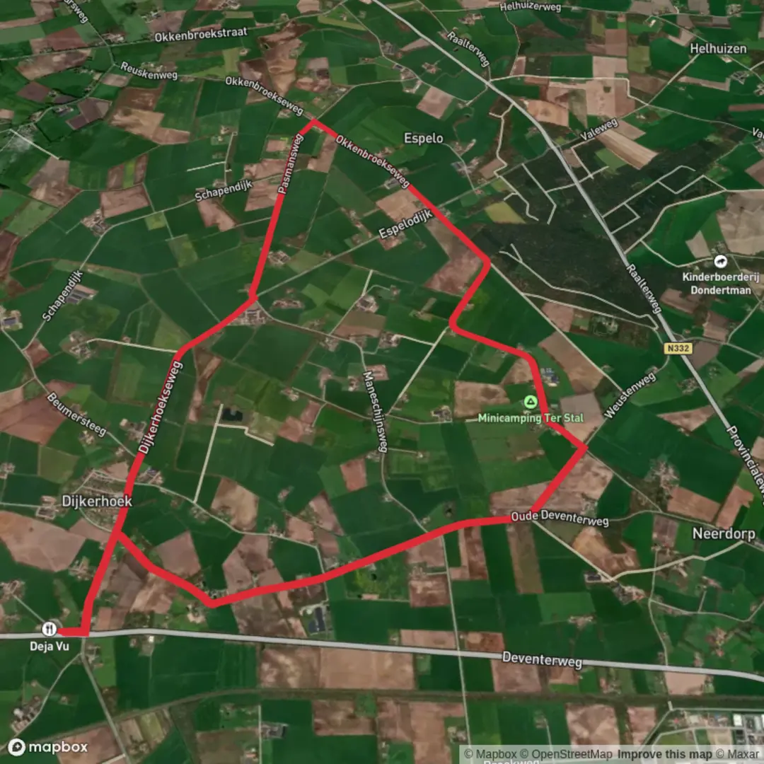 An image depicting the trail Okkenbroekse Weg and Oude Deventer Weg and its surrounding area.