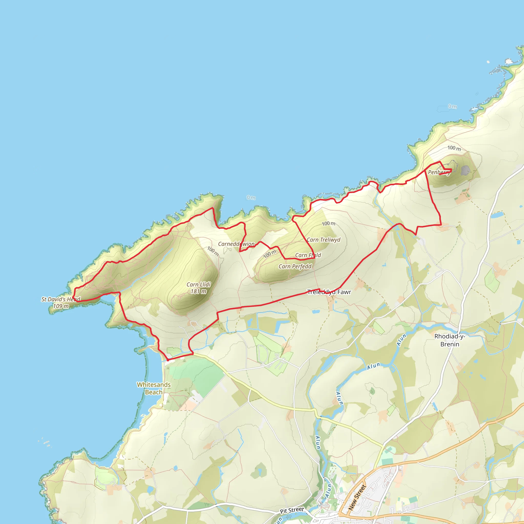 Penberry & St Davids Head from Whitesands Bay mobile static map
