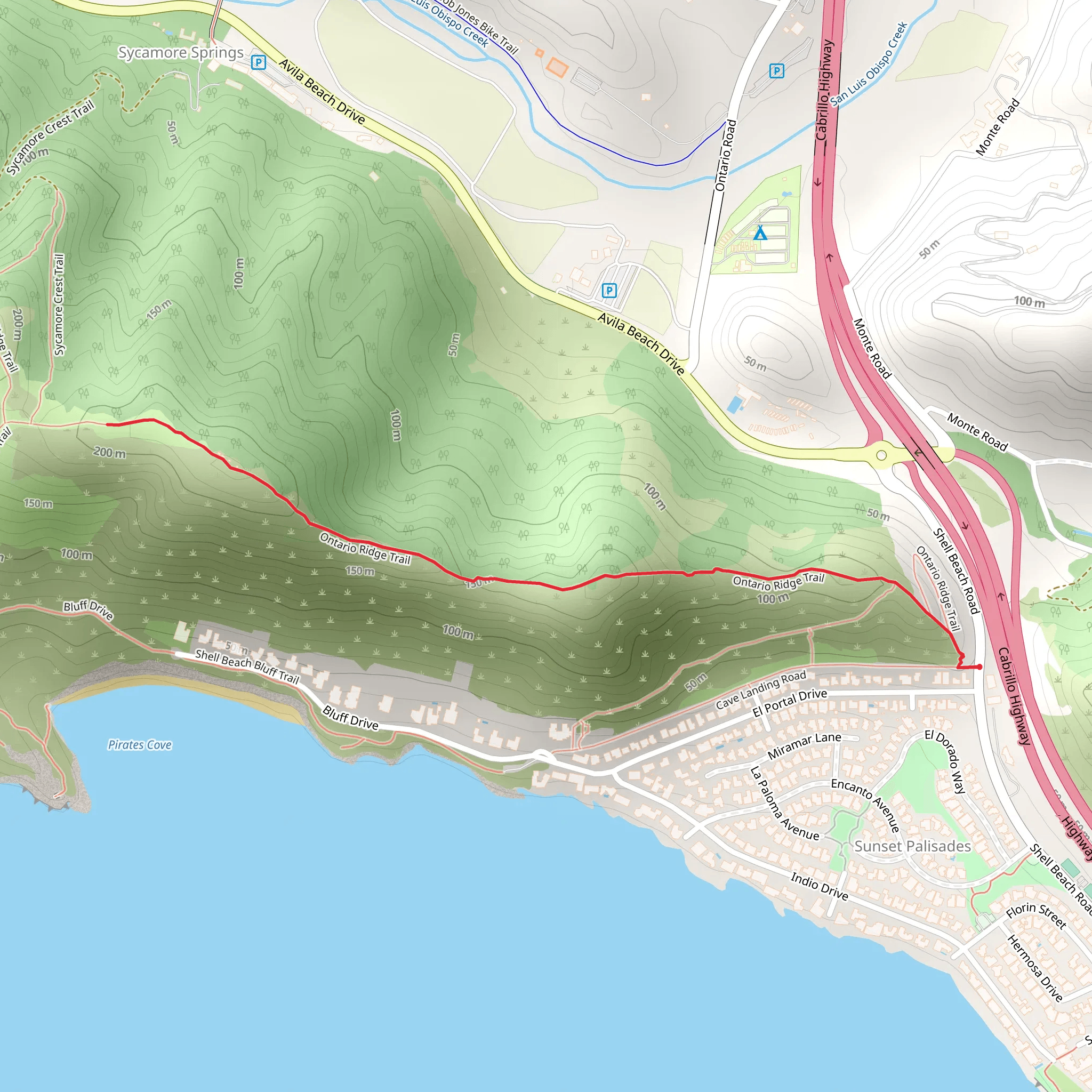 Ontario Ridge Trail - Shell Beach Road mobile static map