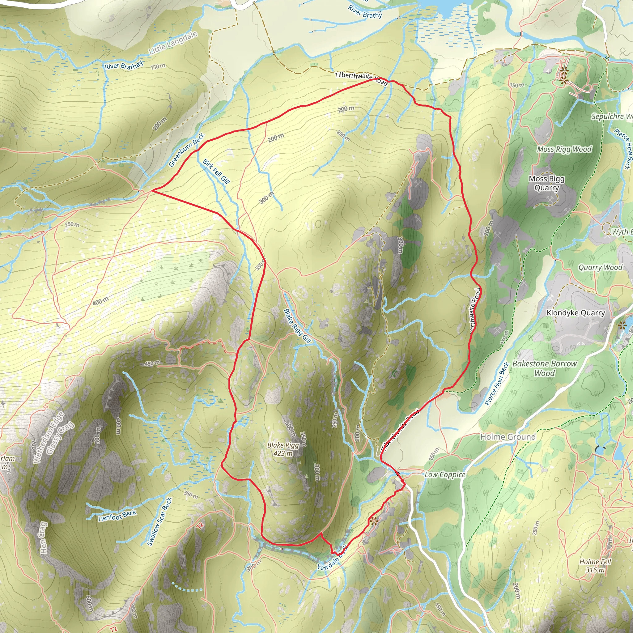 Yewdale Beck and Hawk Rigg Loop mobile static map