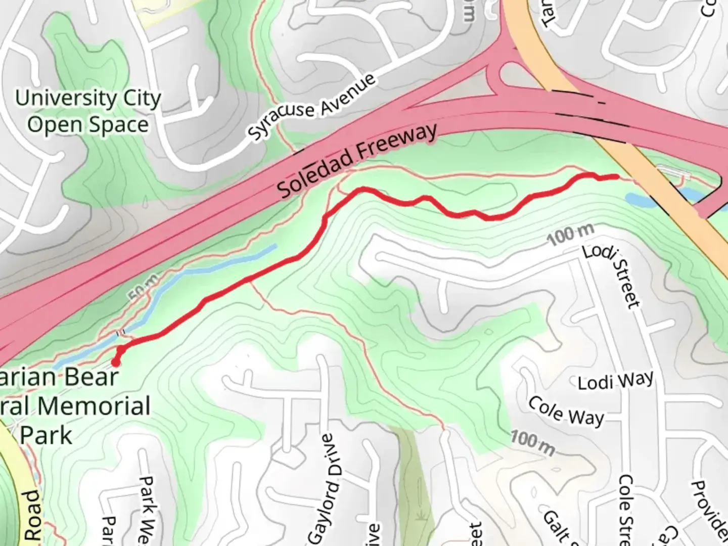 An image depicting the trail Regents Road Walk and its surrounding area.
