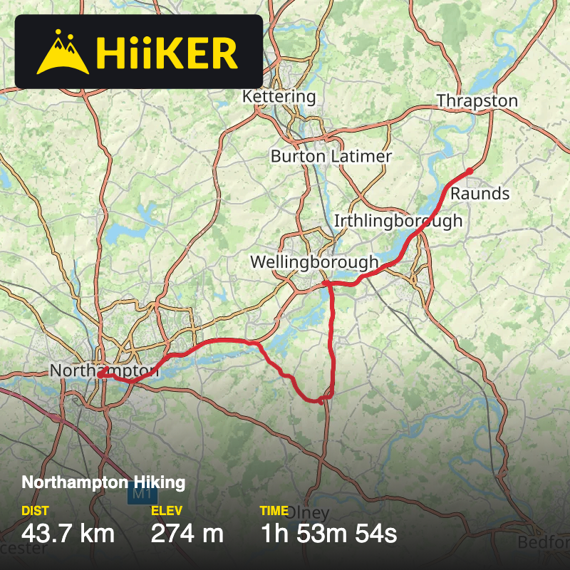 A map preview of the recording Northampton Hiking.