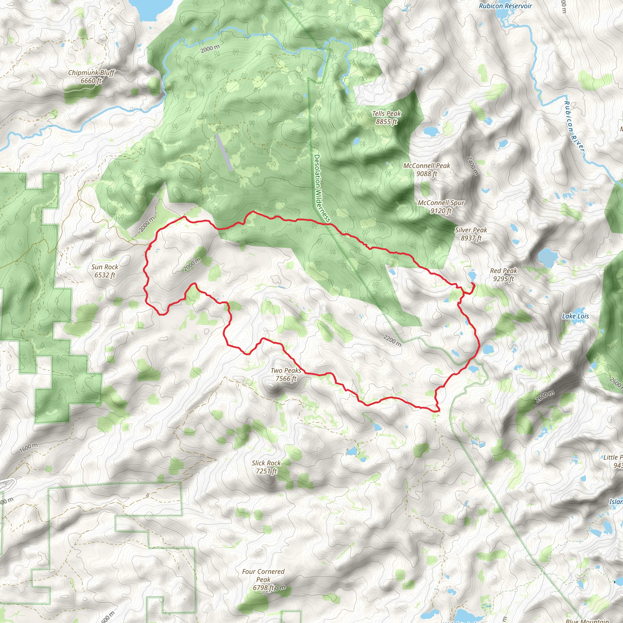 Lake no 3 and Barret Lake via Red Peak Trail and Two Peaks Trail mobile static map