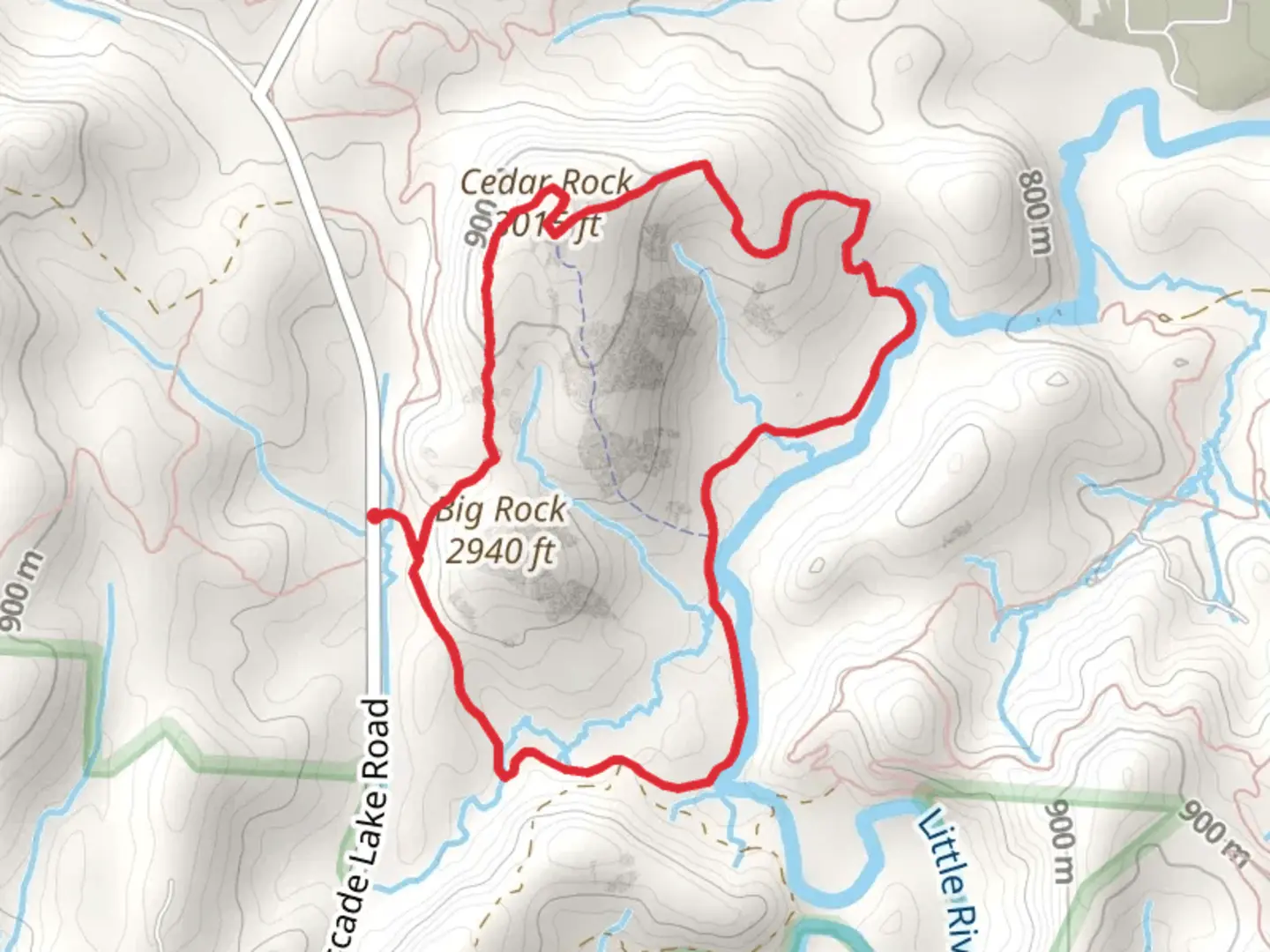 An image depicting the trail Big Rock, Cedar Rock and Little River Loop Trail and its surrounding area.
