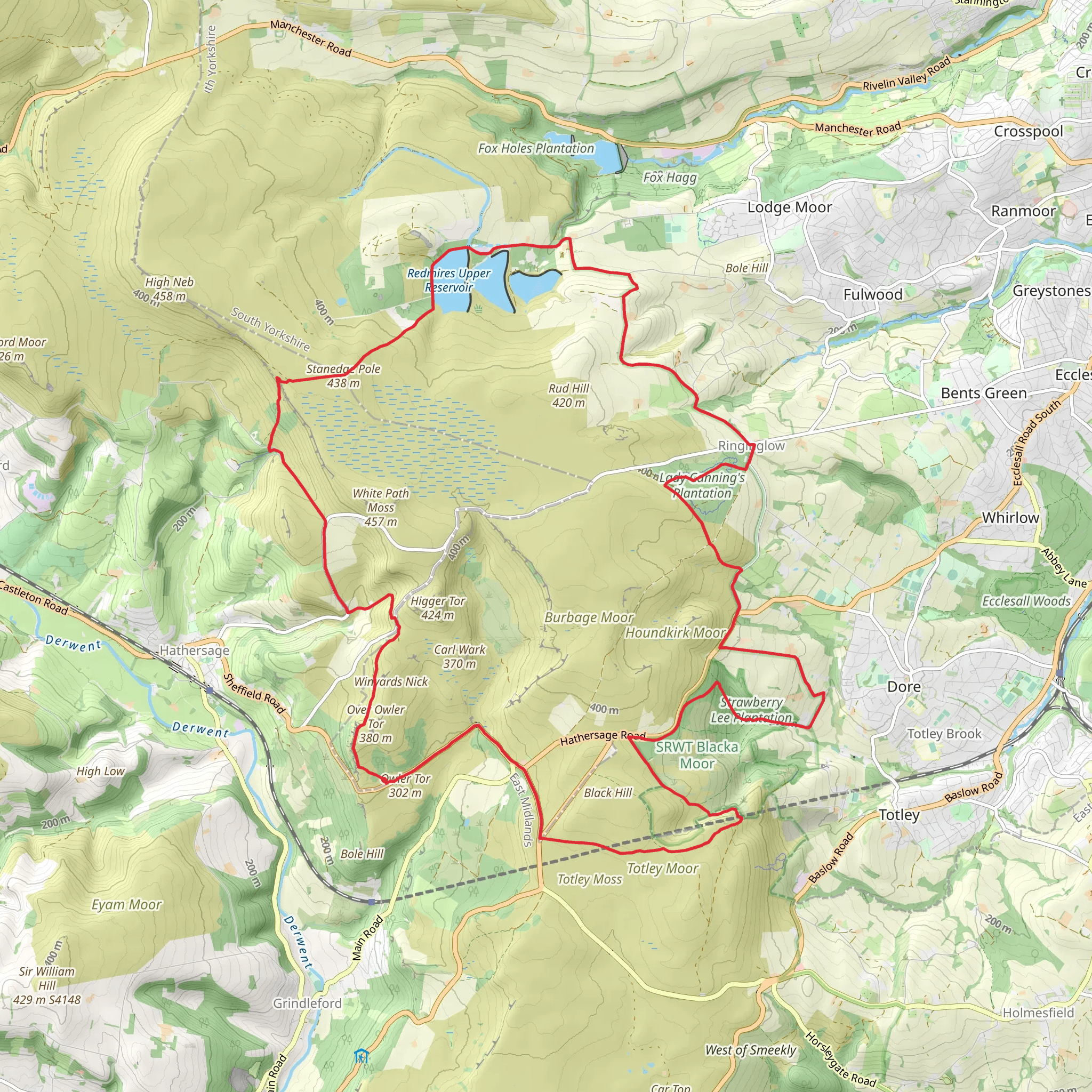 Totley Moor, Lady Canning's Plantation and Redmires Reservoir Loop mobile static map