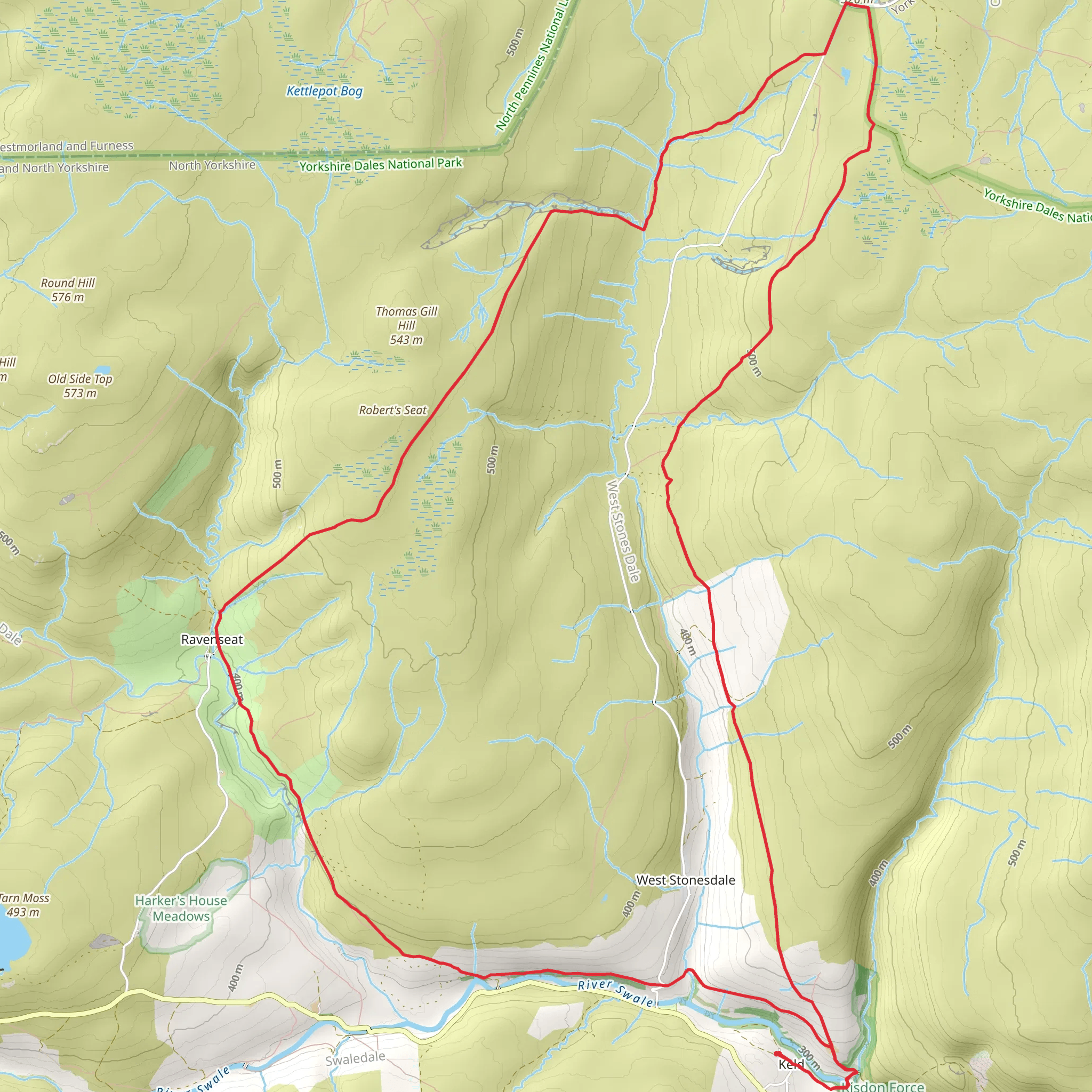 Startindale Gill, Tan Hill and Robert's Seat Loop mobile static map