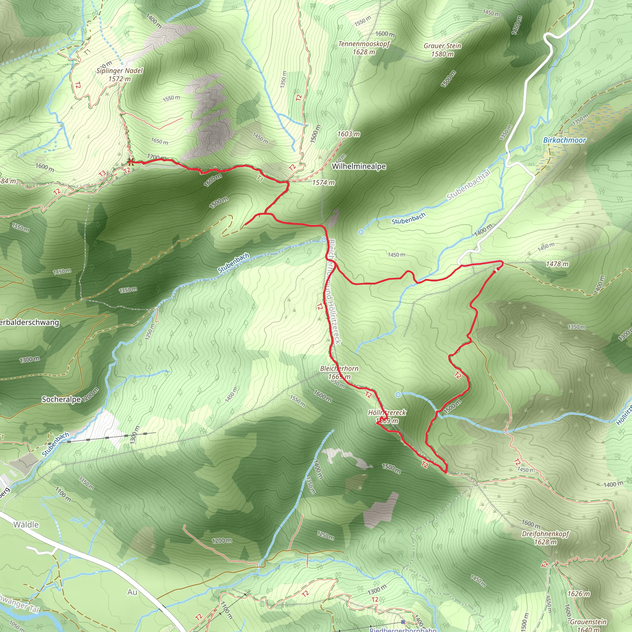 Siplingerkopf, Bleicherhorn and Höllritzereck Loop via Oberallgaeuer Rundwandweweg mobile static map