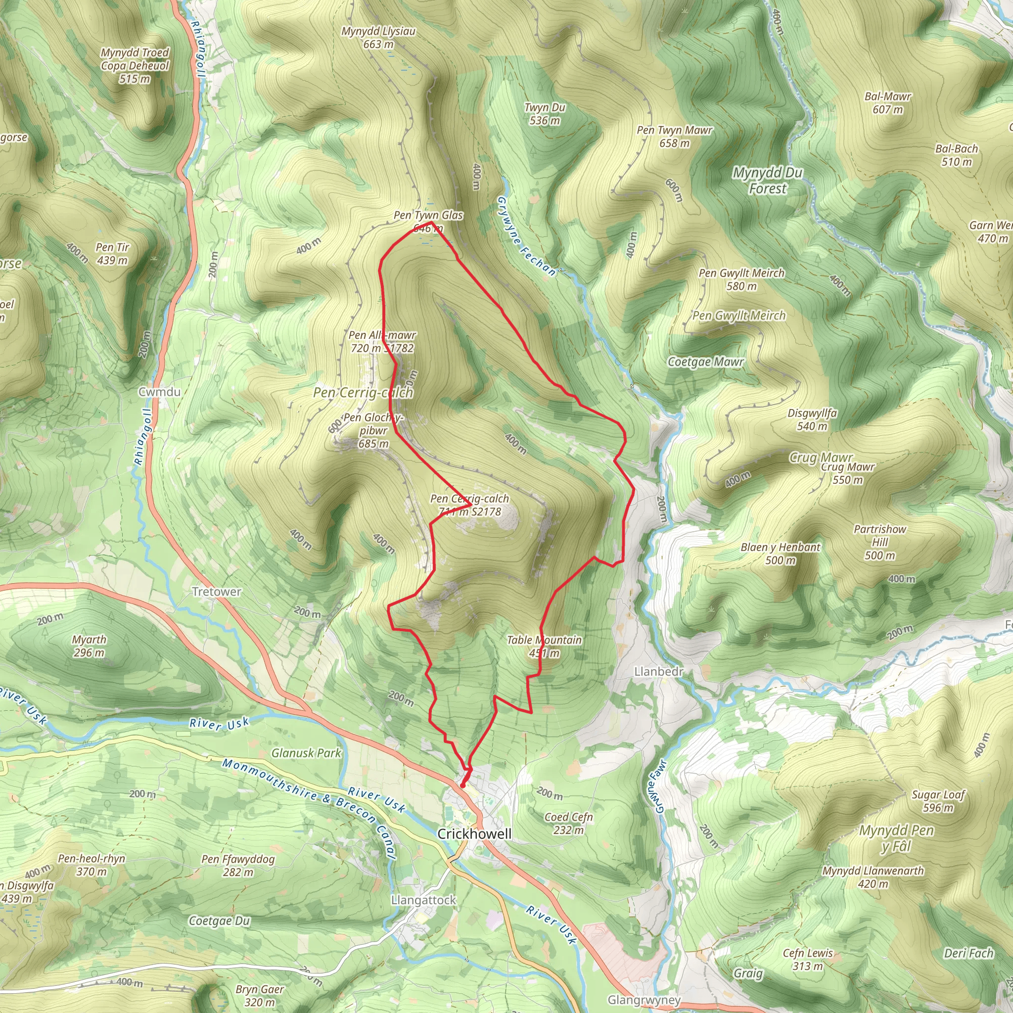 Pen Cerrig-Calch and Table Mountain (40) mobile static map