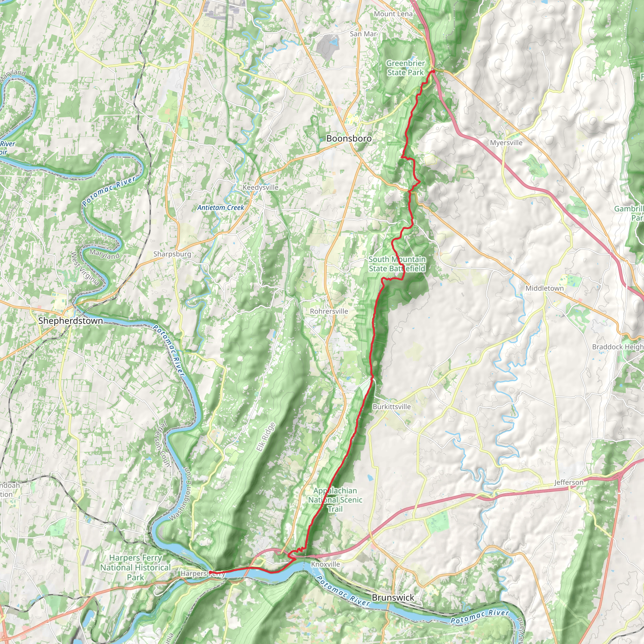 Monument Knob via Appalachian Trail mobile static map