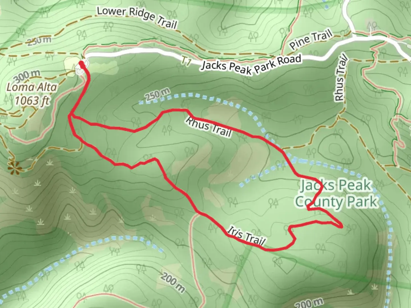 An image depicting the trail Iris and Rhus Loop Trail and its surrounding area.